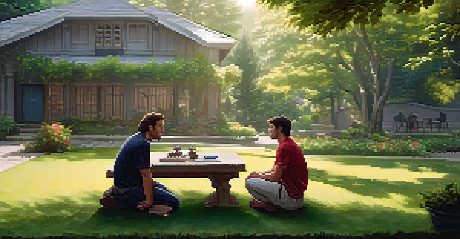 Two friends in a peaceful outdoor setting practicing verbal self-defense role-play, emphasizing support and confidence.