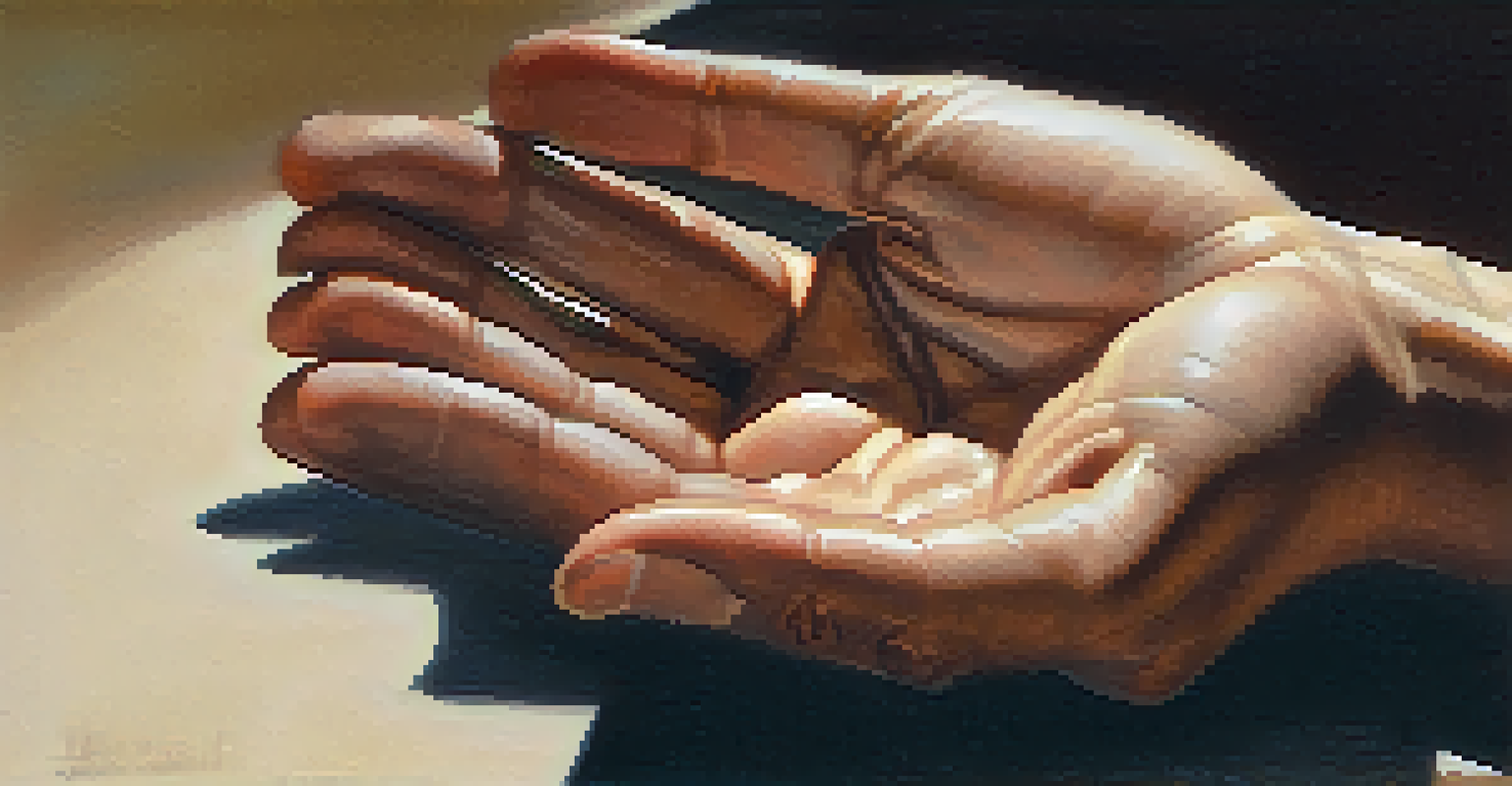 Close-up of a person's hands demonstrating a palm strike technique, with a blurred background emphasizing the focus on the hands.