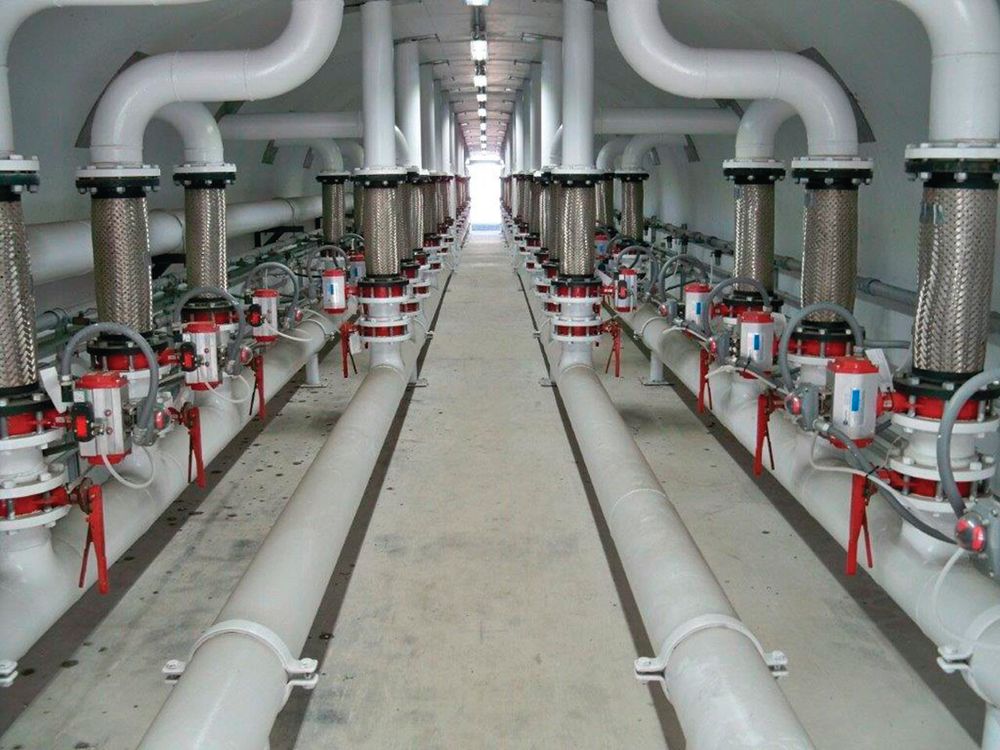 Control valves and piping are installed in a tunnel under the dome