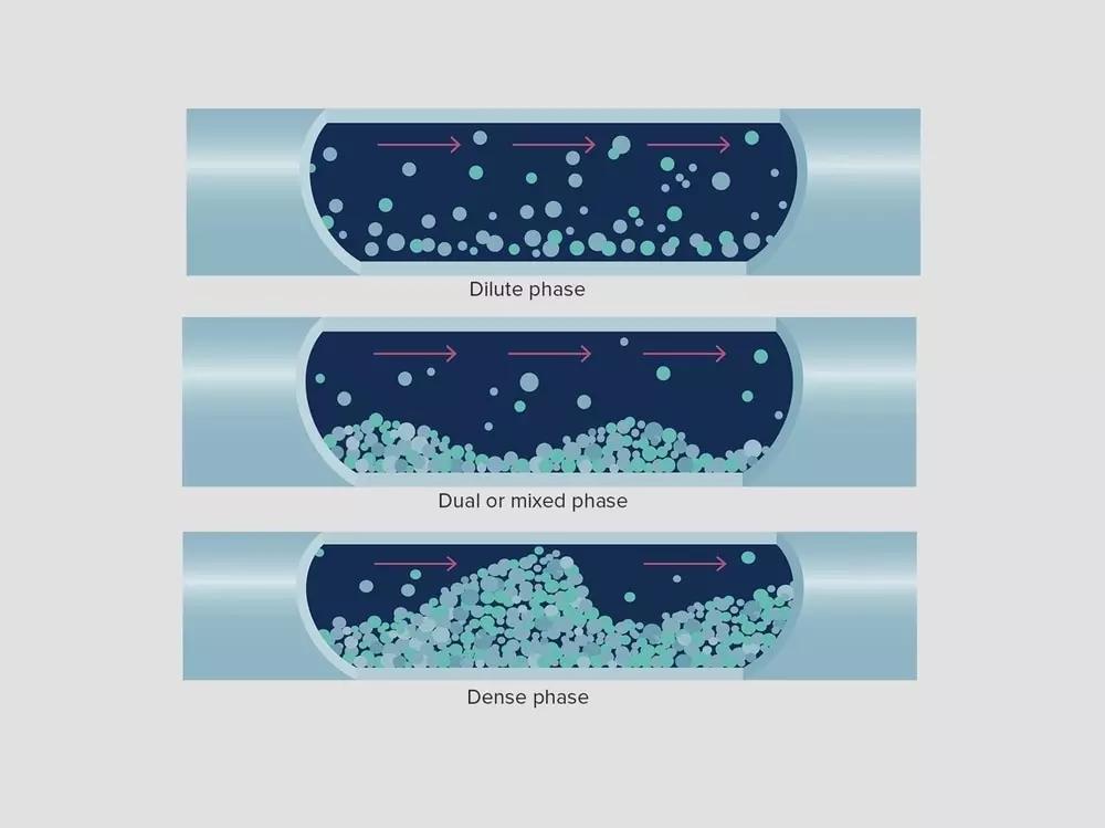 Dilute, mixed and dense phase illustrated