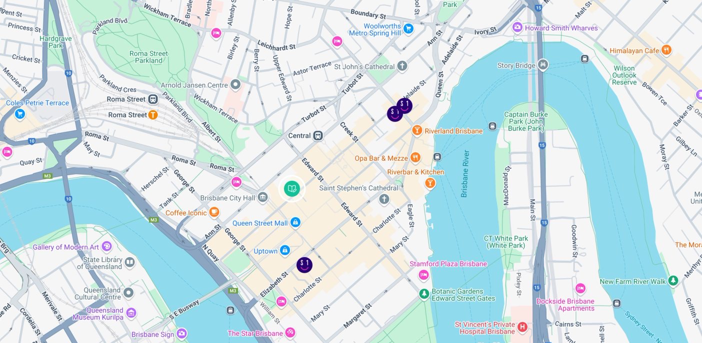 Brisbane map highlighting Student One locations and International House