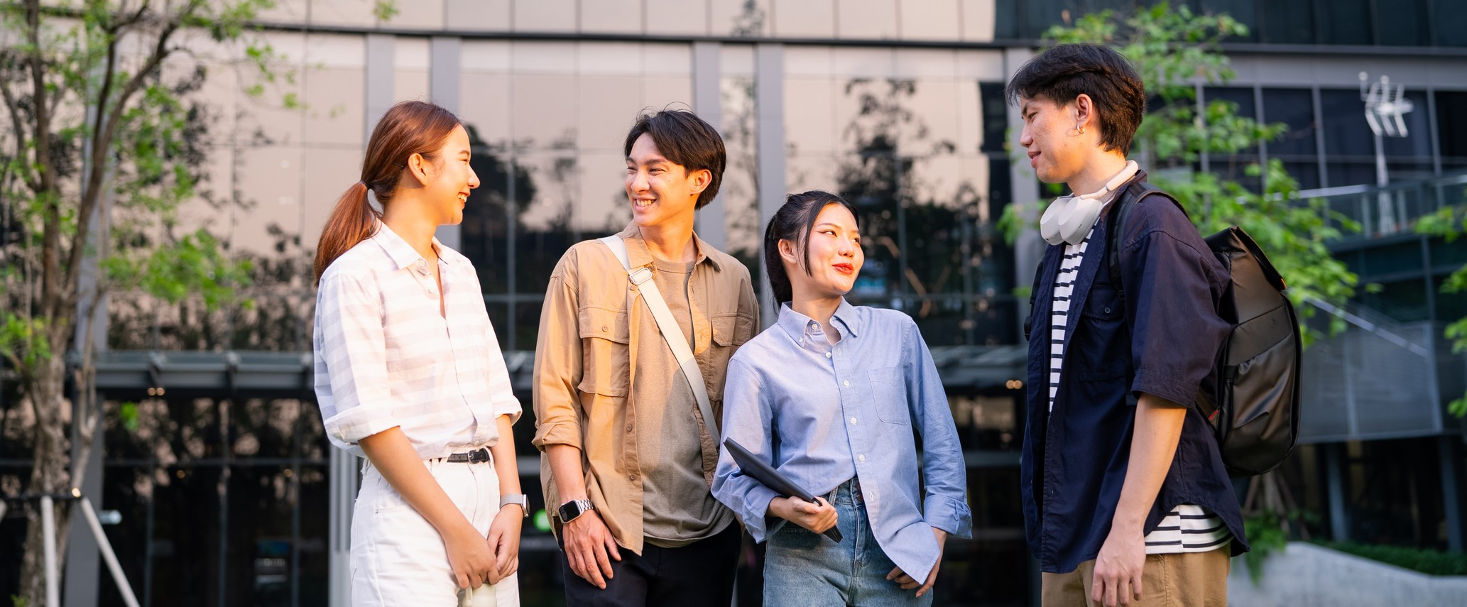 Group of International Students standing outside on a city street