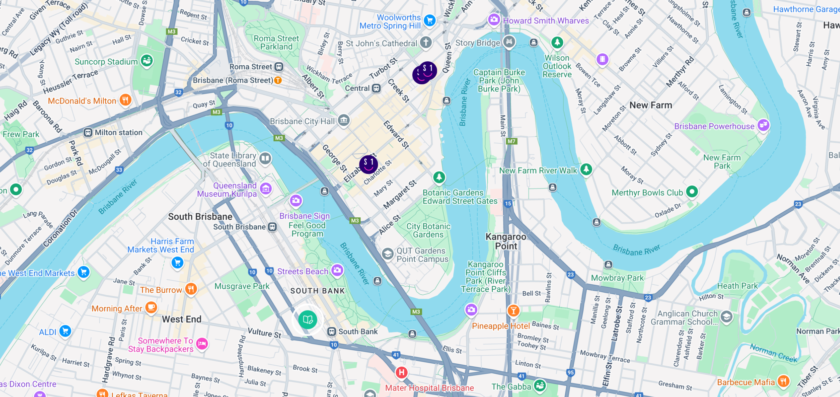 Brisbane map highlighting Student One locations and Le Cordon Bleu