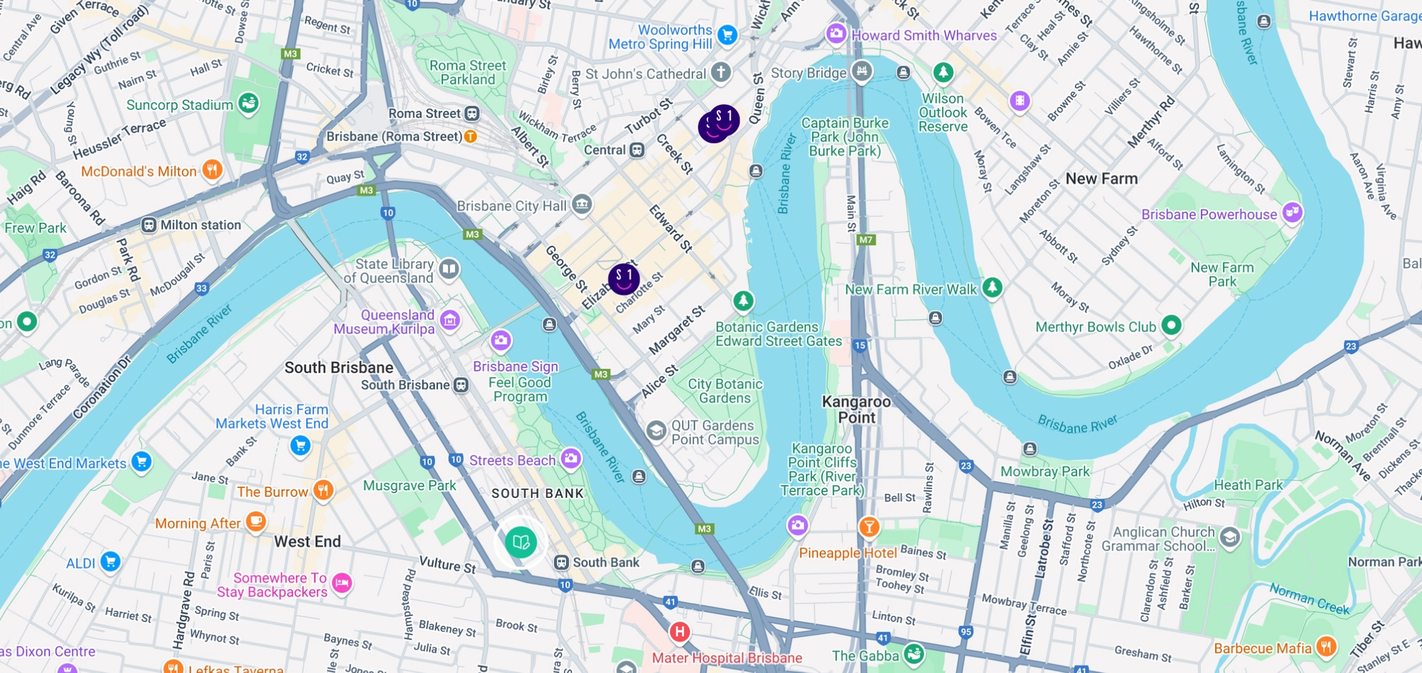 Brisbane map highlighting Student One locations and Le Cordon Bleu