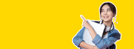 Happy smart student pointing at Student One's Academic Year Special