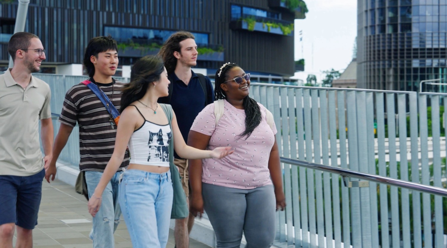 group of 5 students enjoying their time together