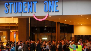 View of Student One from accross the road at opening event