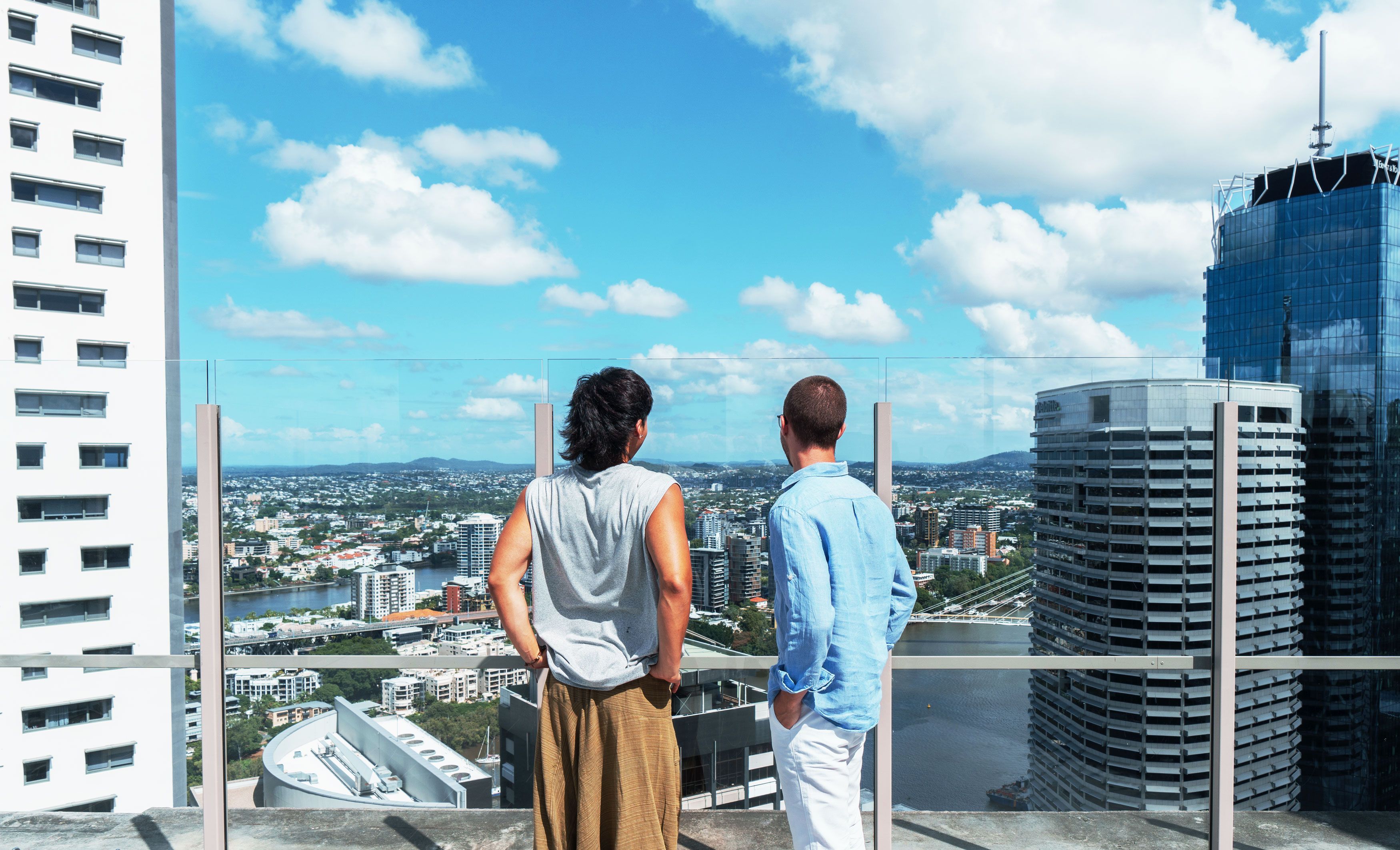 Students looking out over view from Wharf St Sky Deck