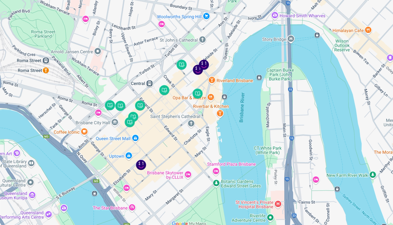 Brisbane map highlighting Student One locations and study