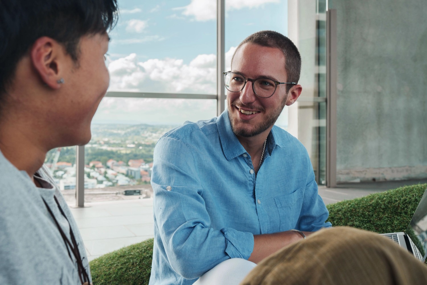 student studying on Wharf St Sky Deck
