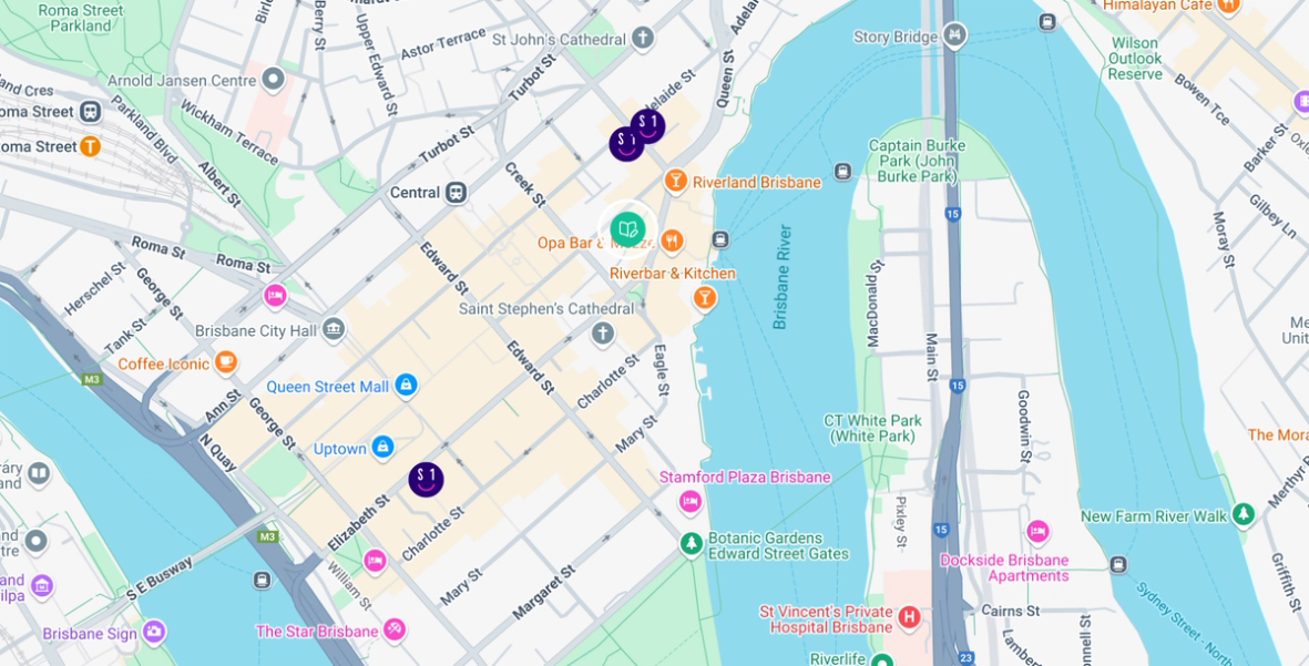 Brisbane map highlighting Student One locations and Sarina Russo Institute