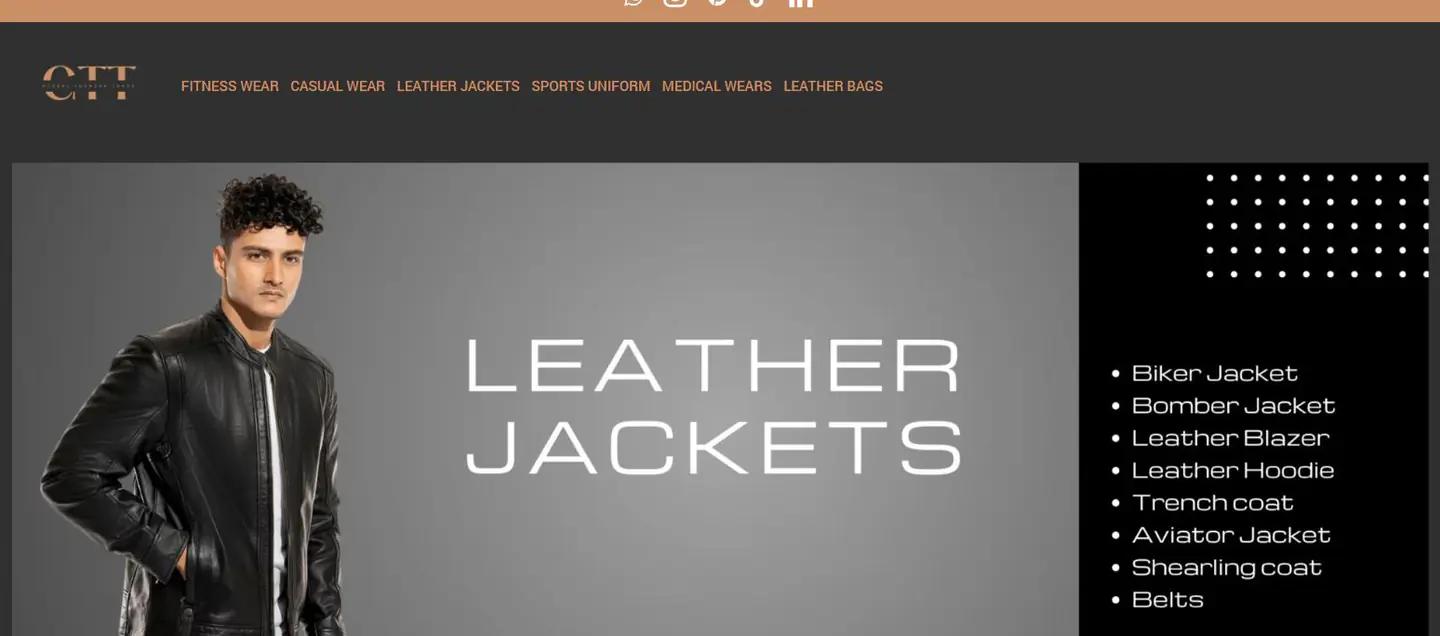 Global Thunder Trade website homepage designed by MarkLogix, showing a clear product-line layout for apparel and leather goods