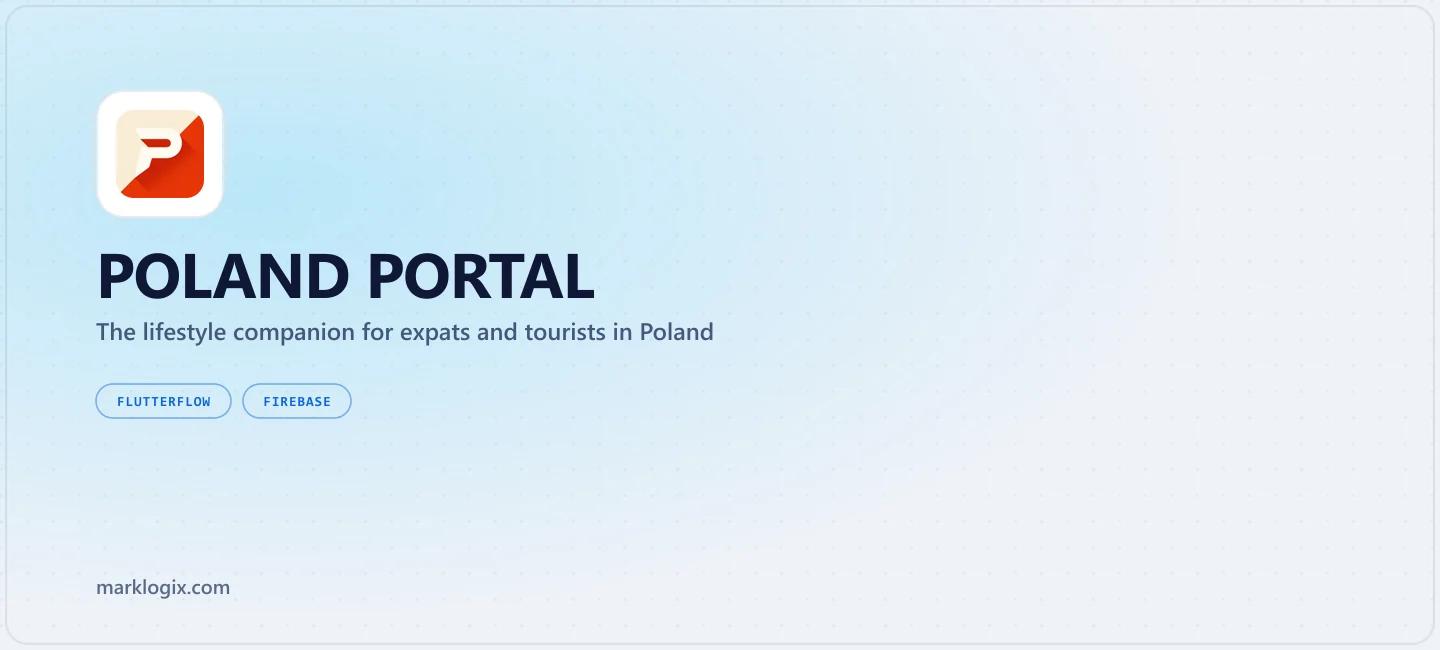 Poland Portal, a lifestyle companion app for expats and tourists in Poland built in FlutterFlow, showing the app icon