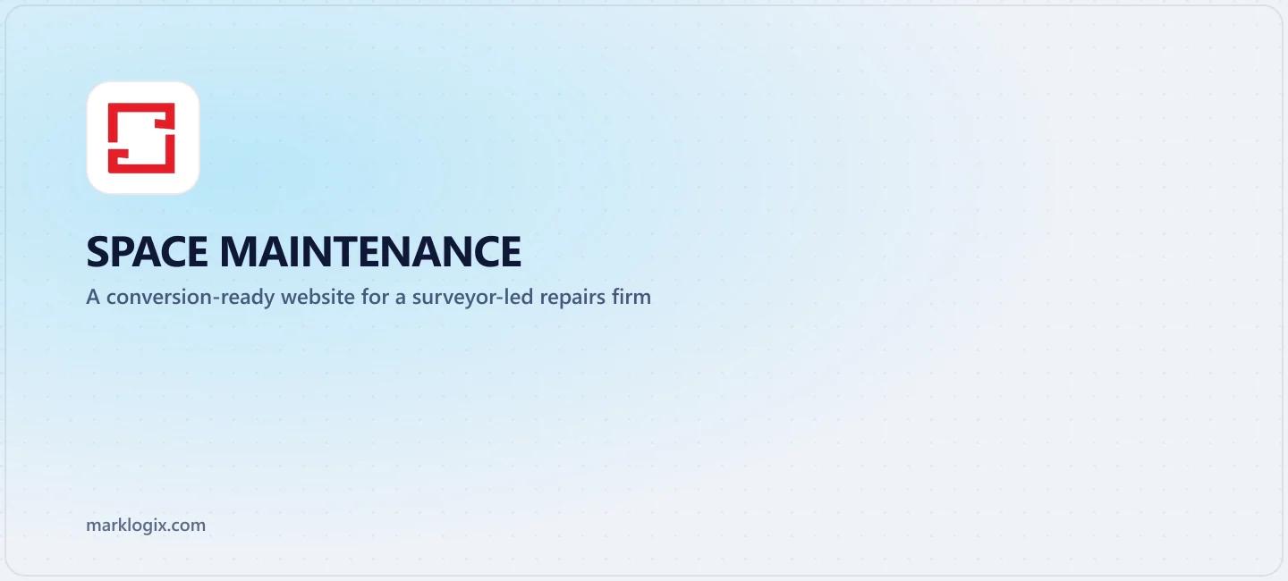 Space Maintenance, a conversion-ready B2B website for a surveyor-led building repairs firm, showing the brand mark
