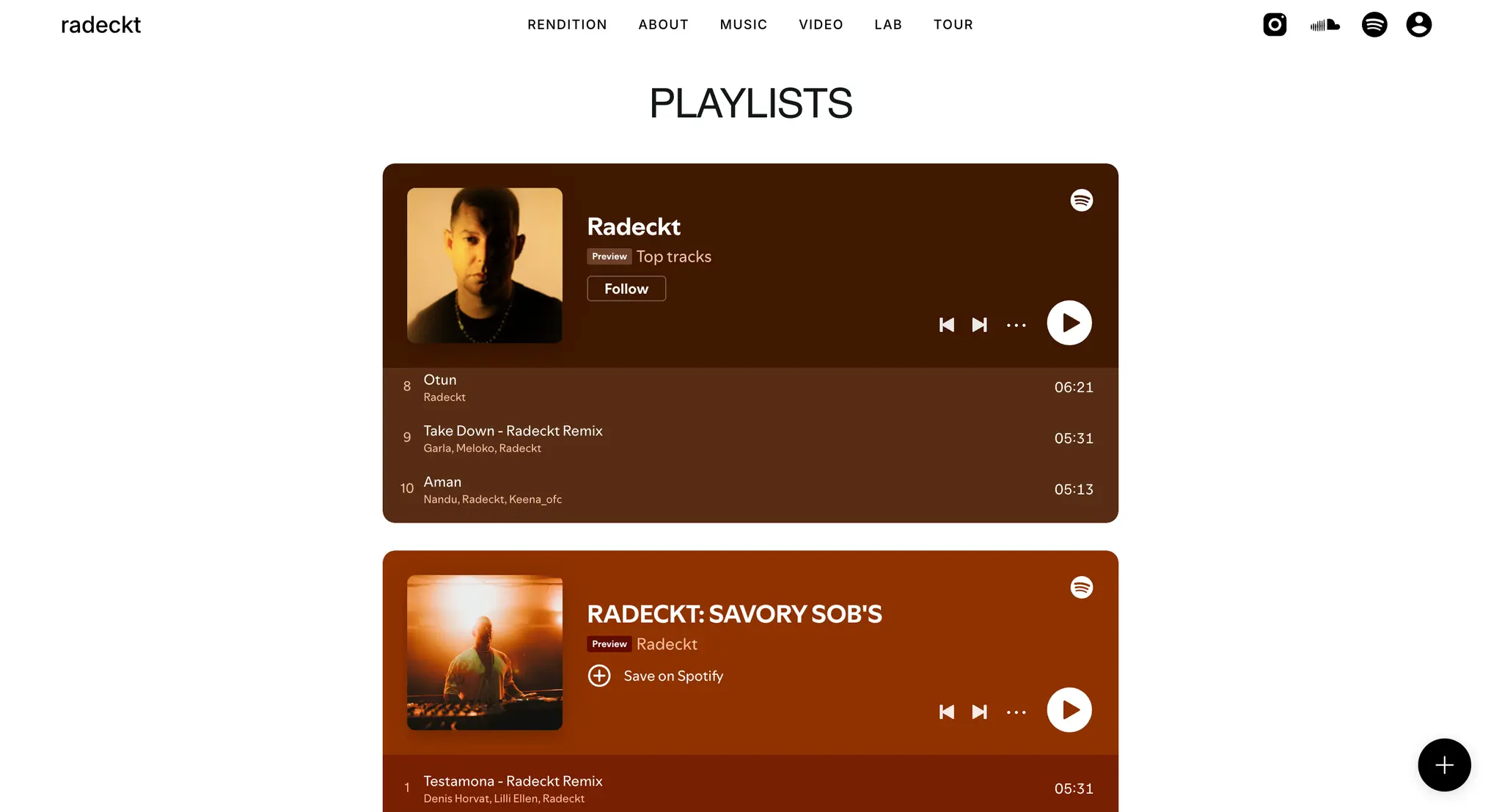 Radeckt playlist integration linking fans to the artist's music on the storefront