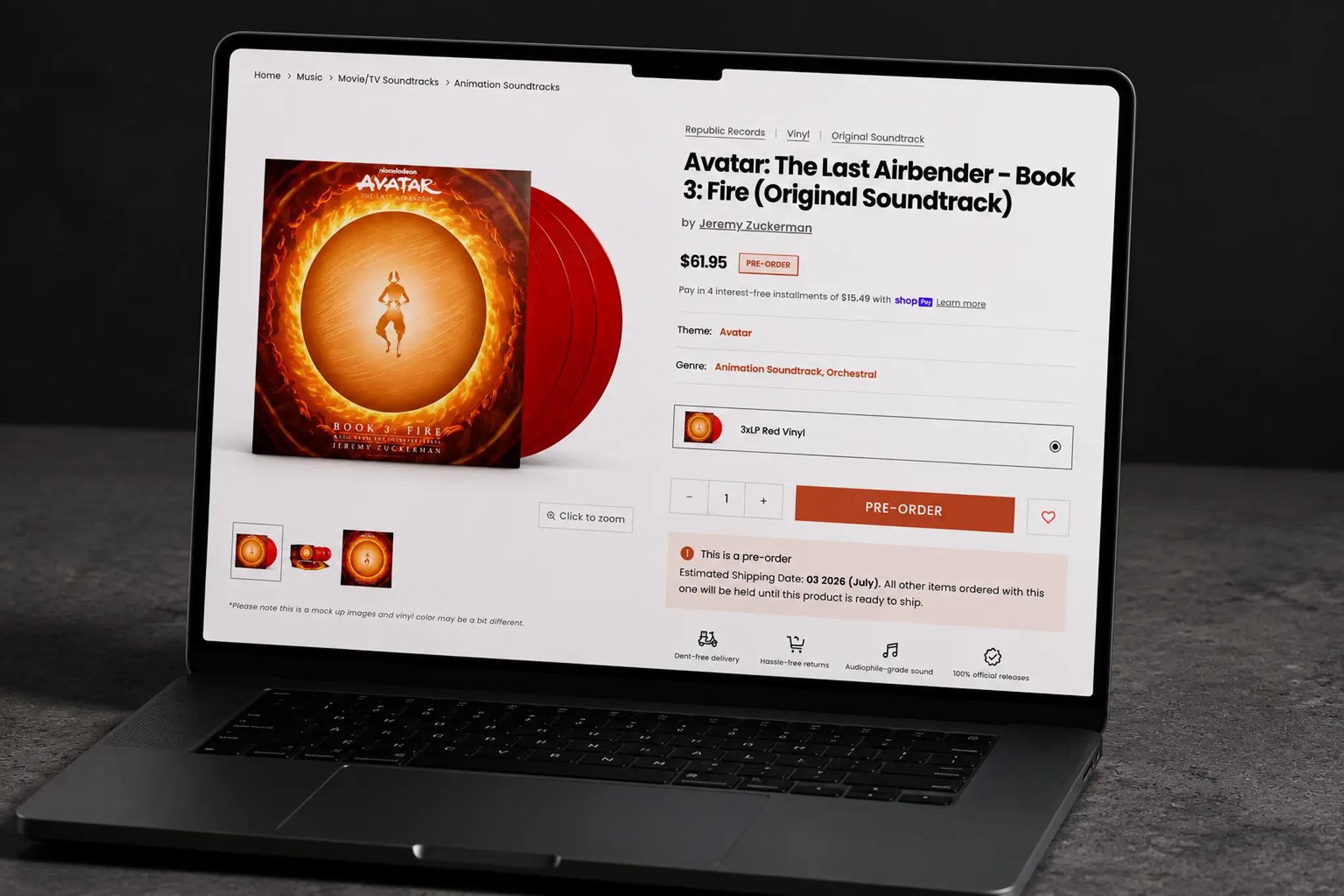 Arcline vinyl records Shopify storefront shown on a MacBook mockup, built by EVDEV
