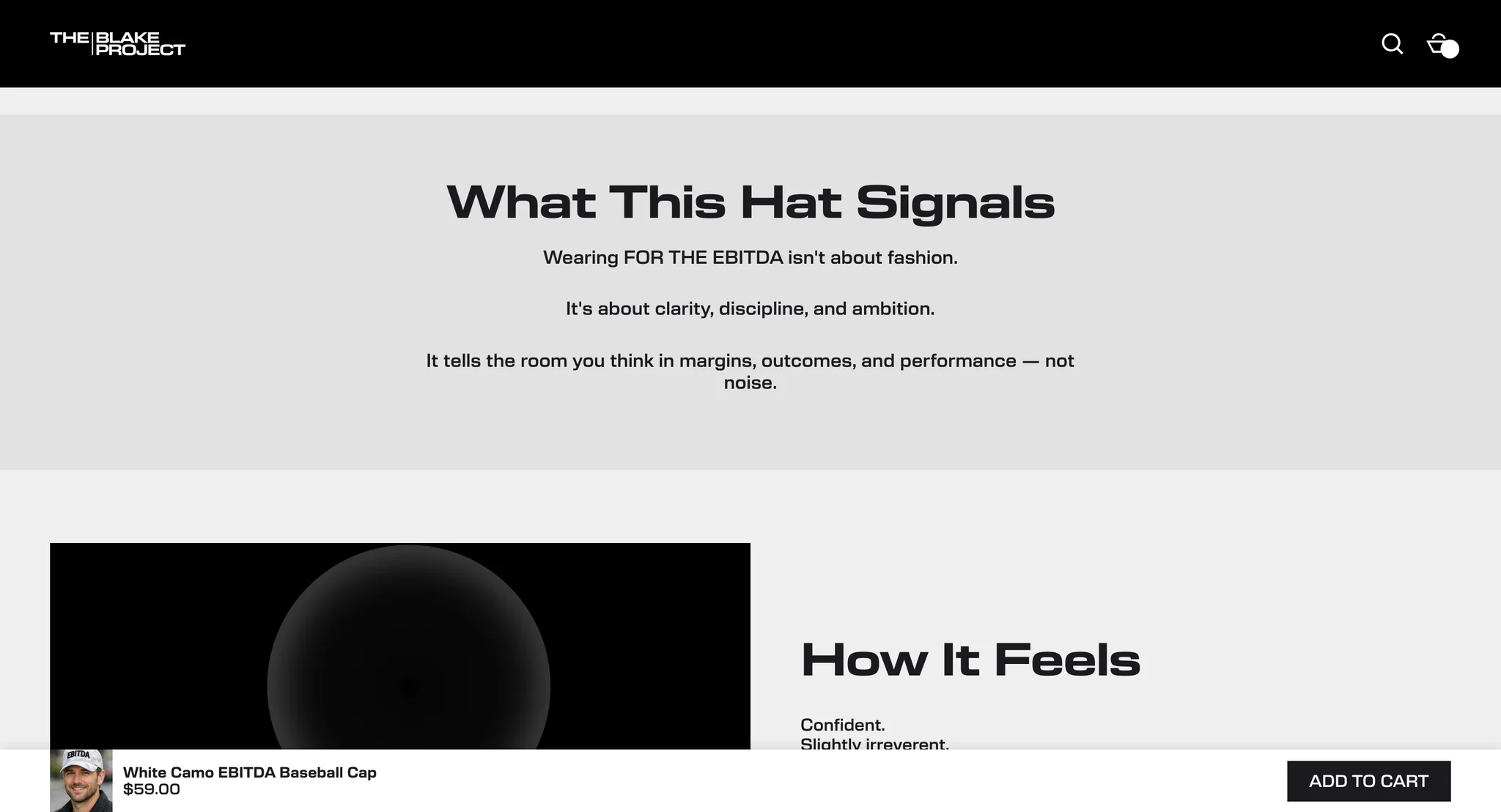 "What This Hat Signals" text block and the start of the "How It Feels" section, with the sticky buy bar at the bottom of the screen