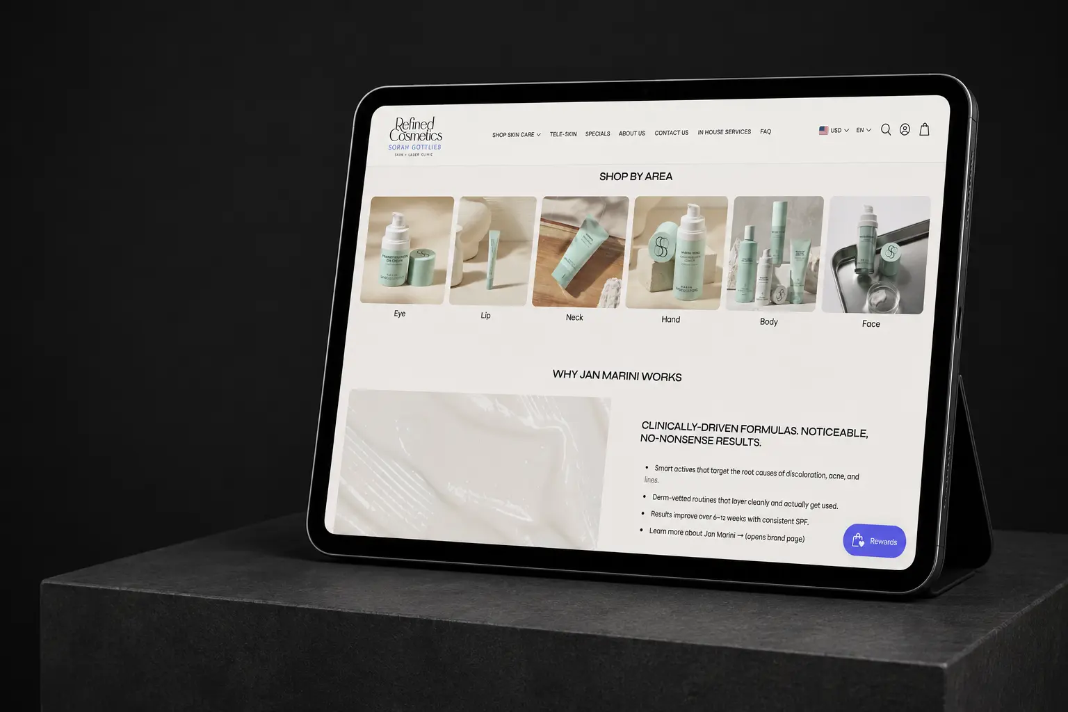 Refined Cosmetics, beauty Shopify storefront build | EVDEV