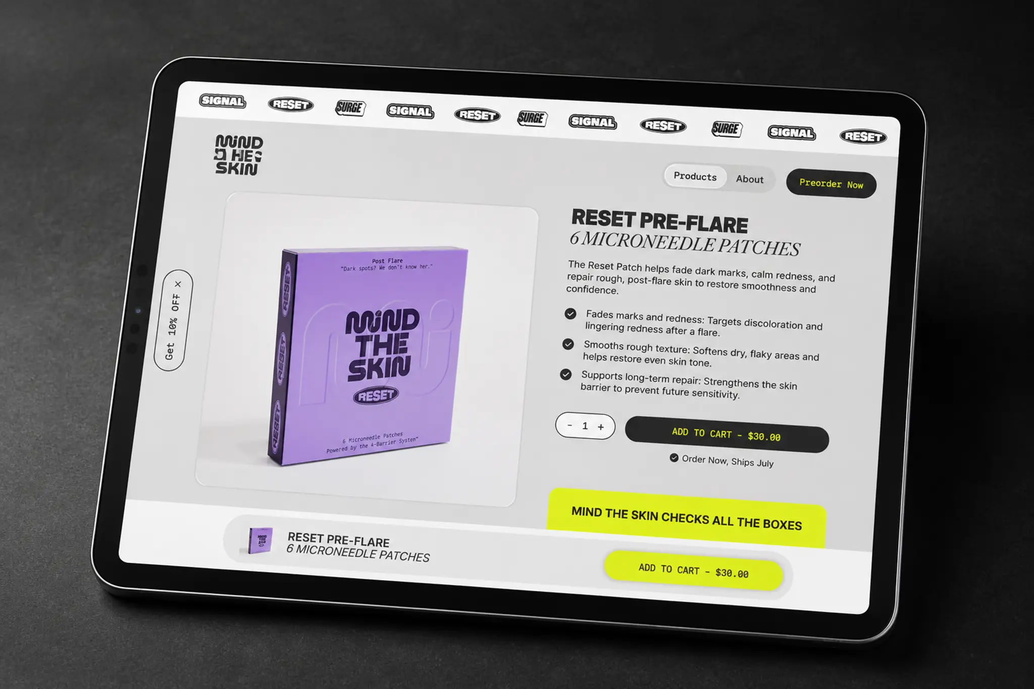 Mind The Skin, flare-care patch storefront | EVDEV