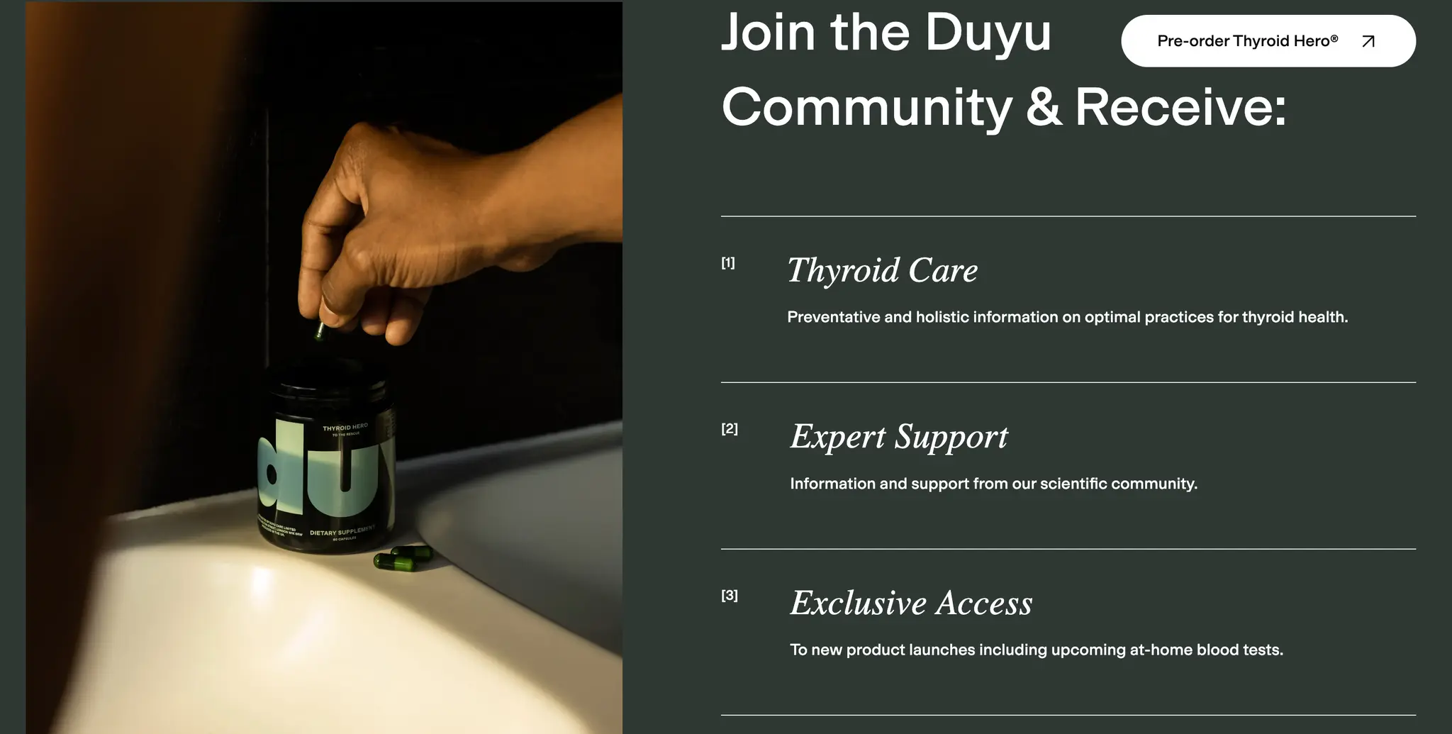 Duyu Care Thyroid Hero homepage on desktop, built by EVDEV on Next.js and Shopify