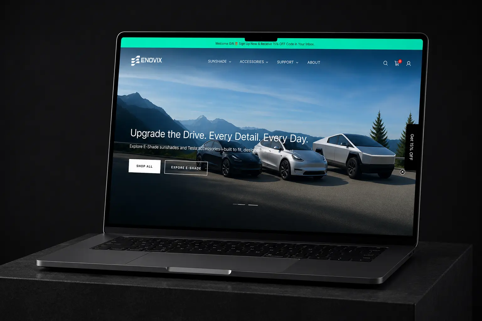 Enovix, custom Tesla sunshade storefront | EVDEV