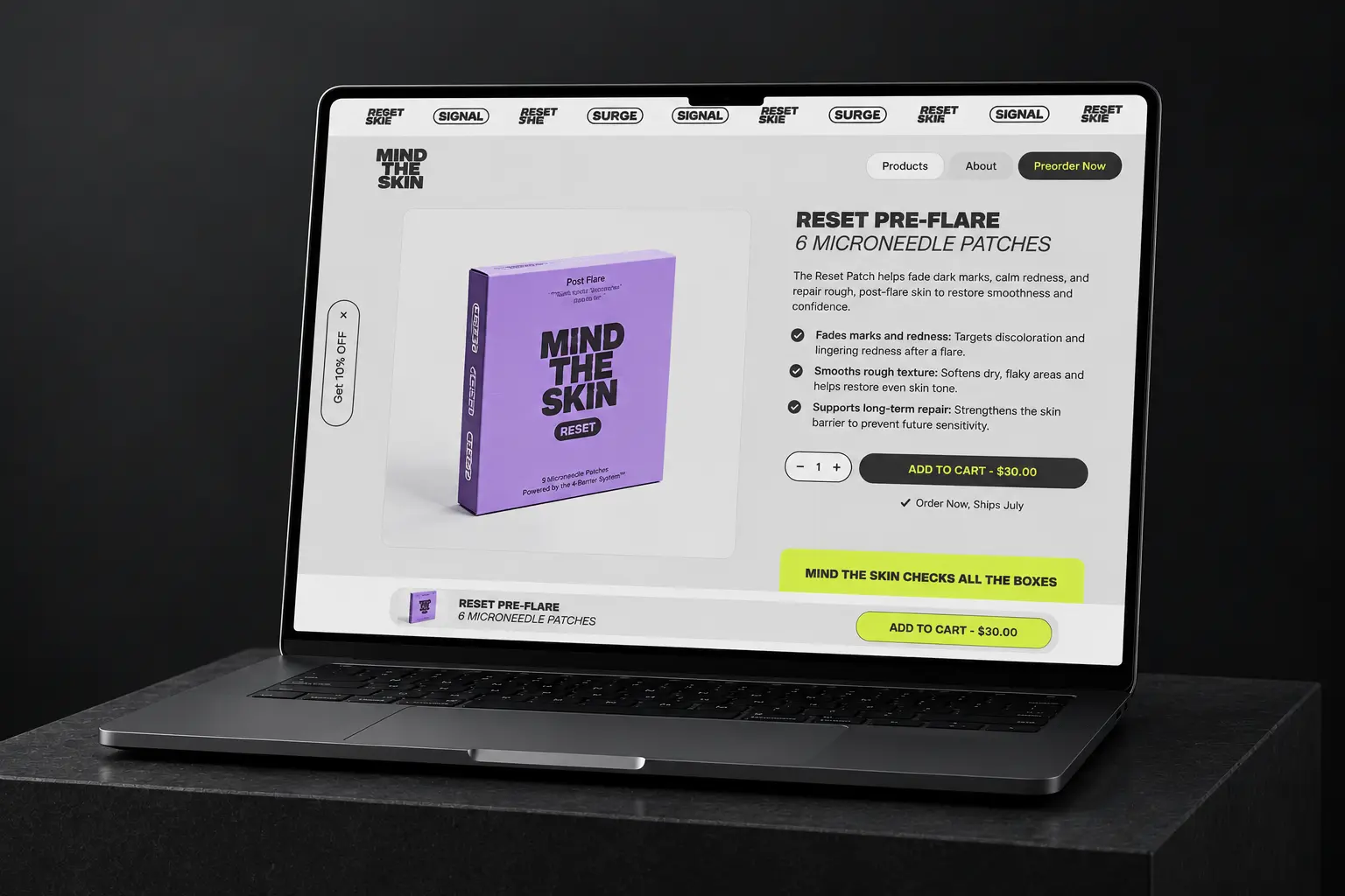 Mind The Skin, flare-care patch storefront | EVDEV