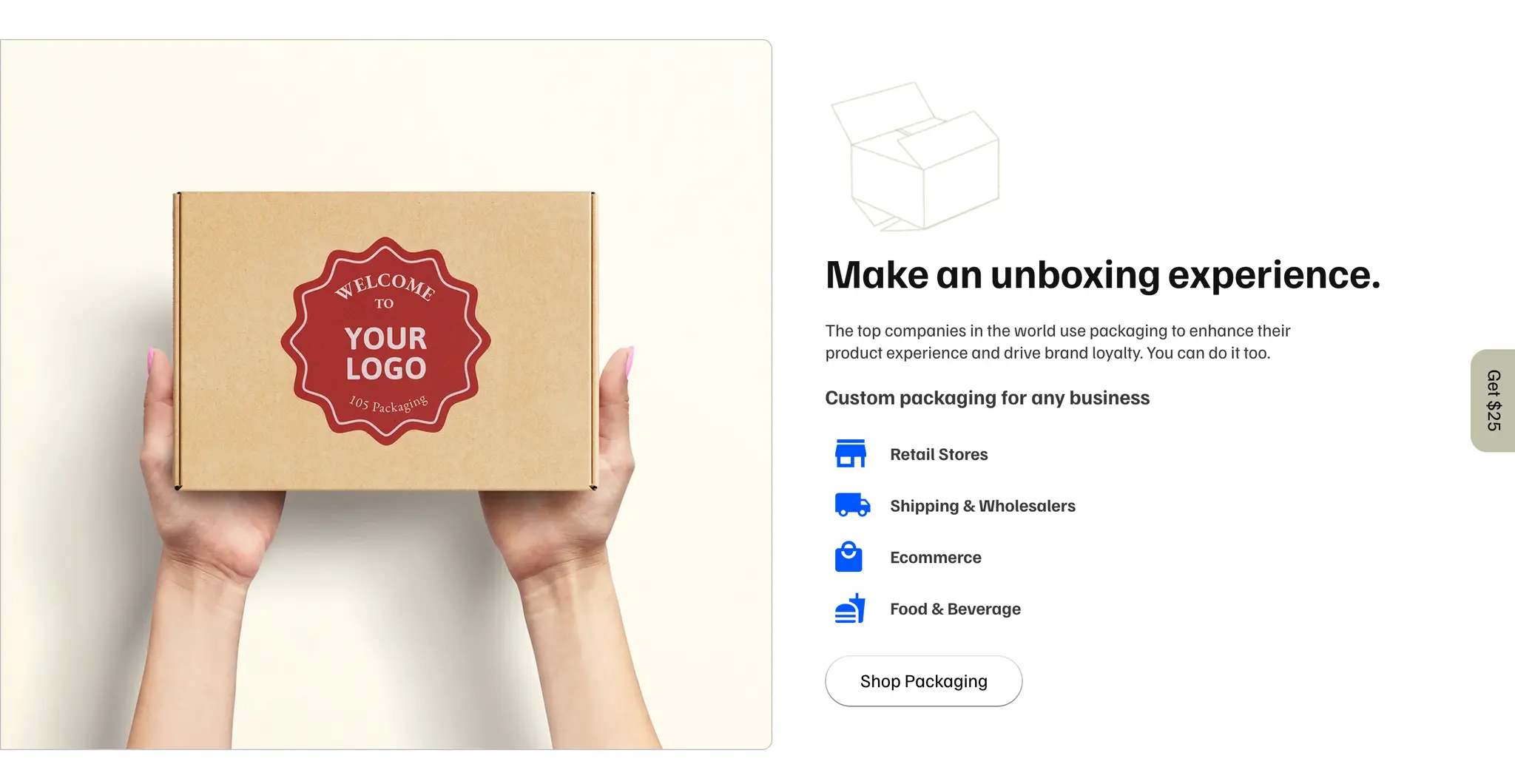 105 Packaging section inviting customers to design a branded unboxing experience