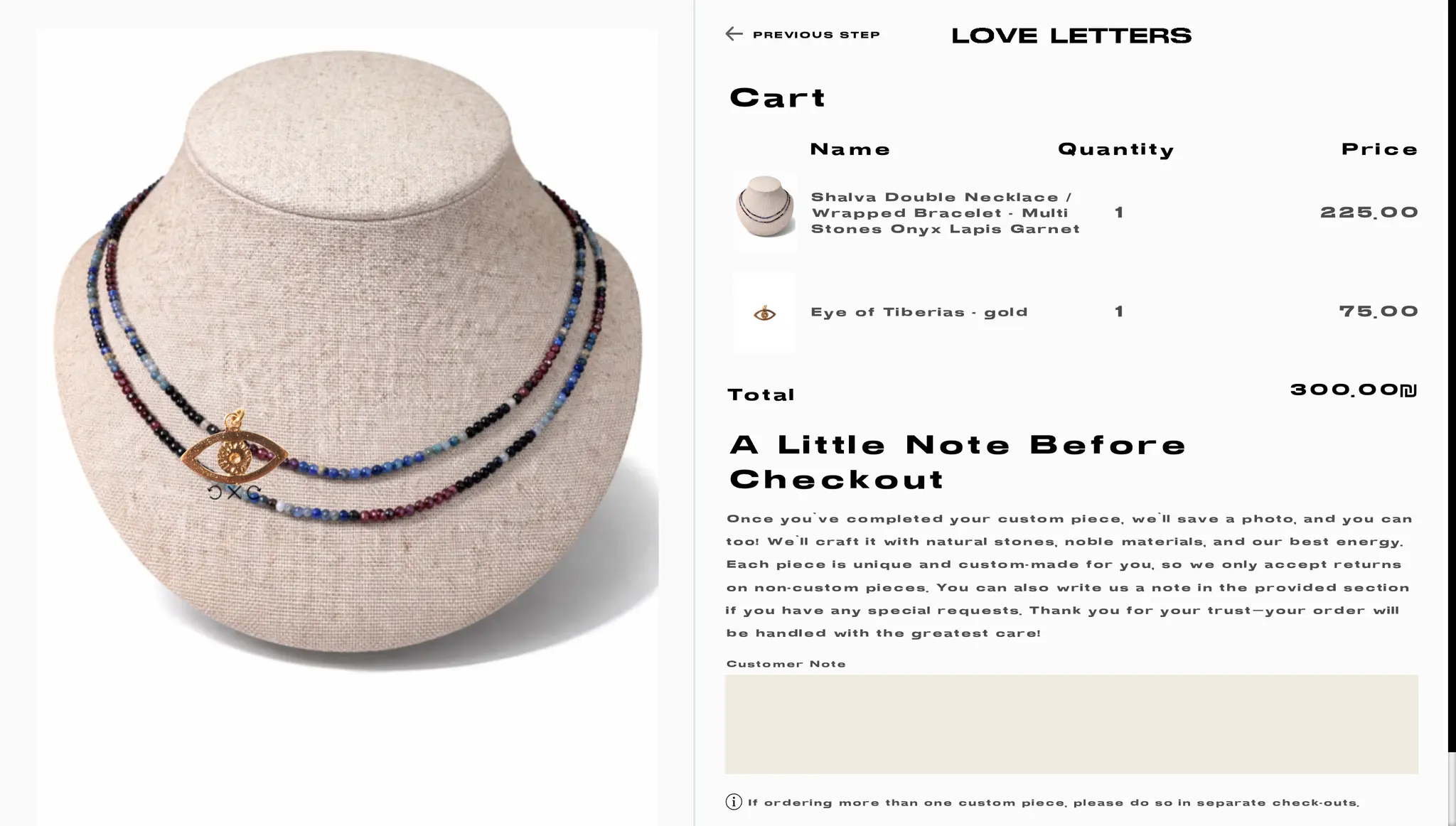 Custom jewelry builder step one, choosing a base, on the Love Letters Shopify store
