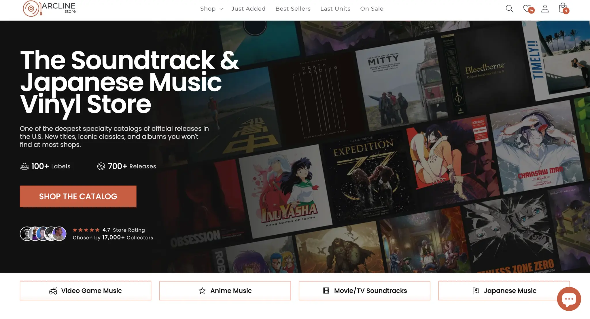 Arcline homepage hero with a Browse Catalog call to action on the vinyl records store