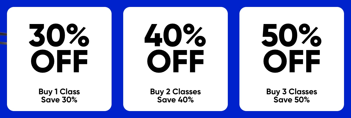 Close-up of the three tier cards reading 30% OFF, 40% OFF and 50% OFF