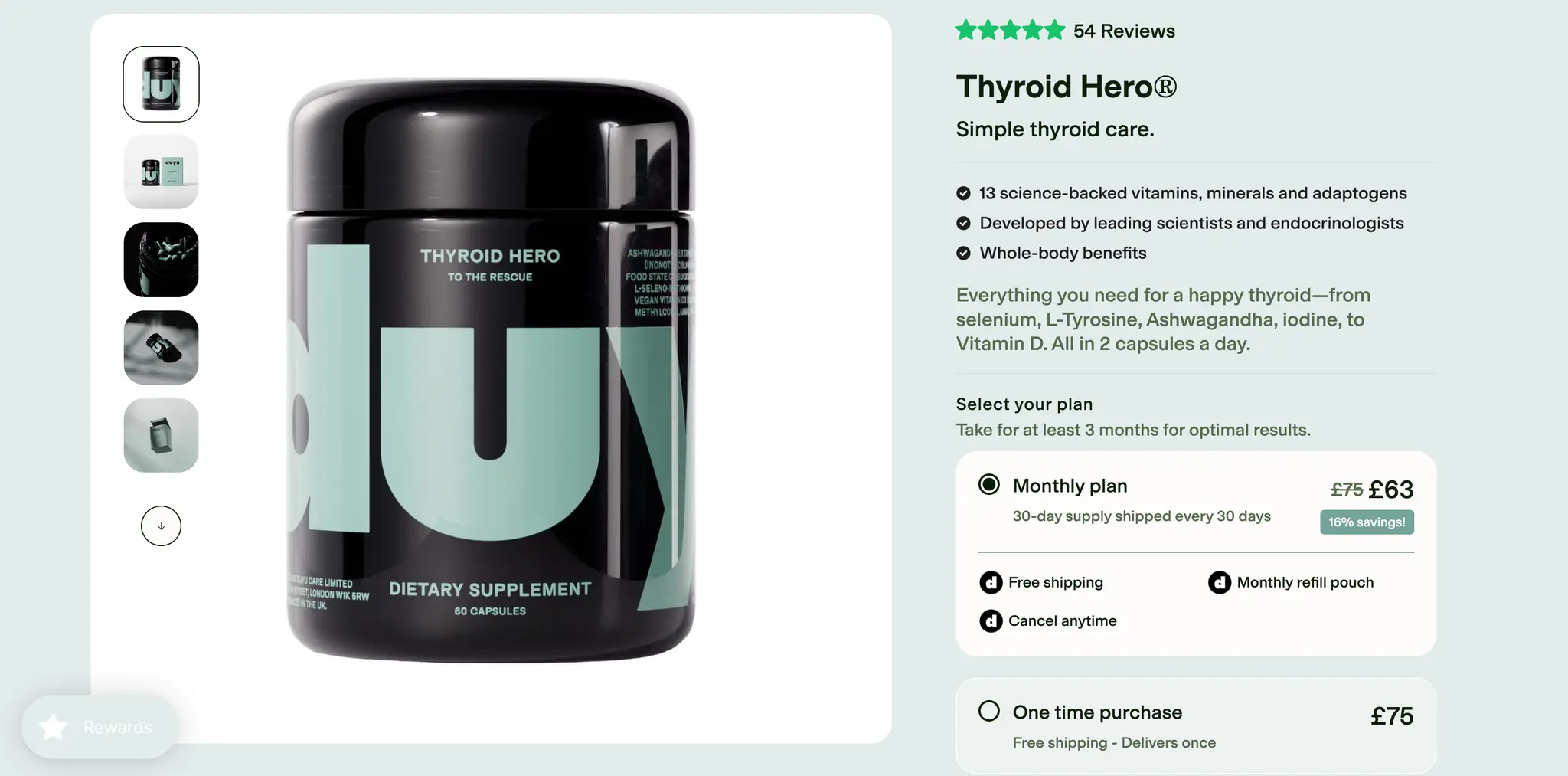 Duyu Care Thyroid Hero storefront section with customer reviews and subscription options