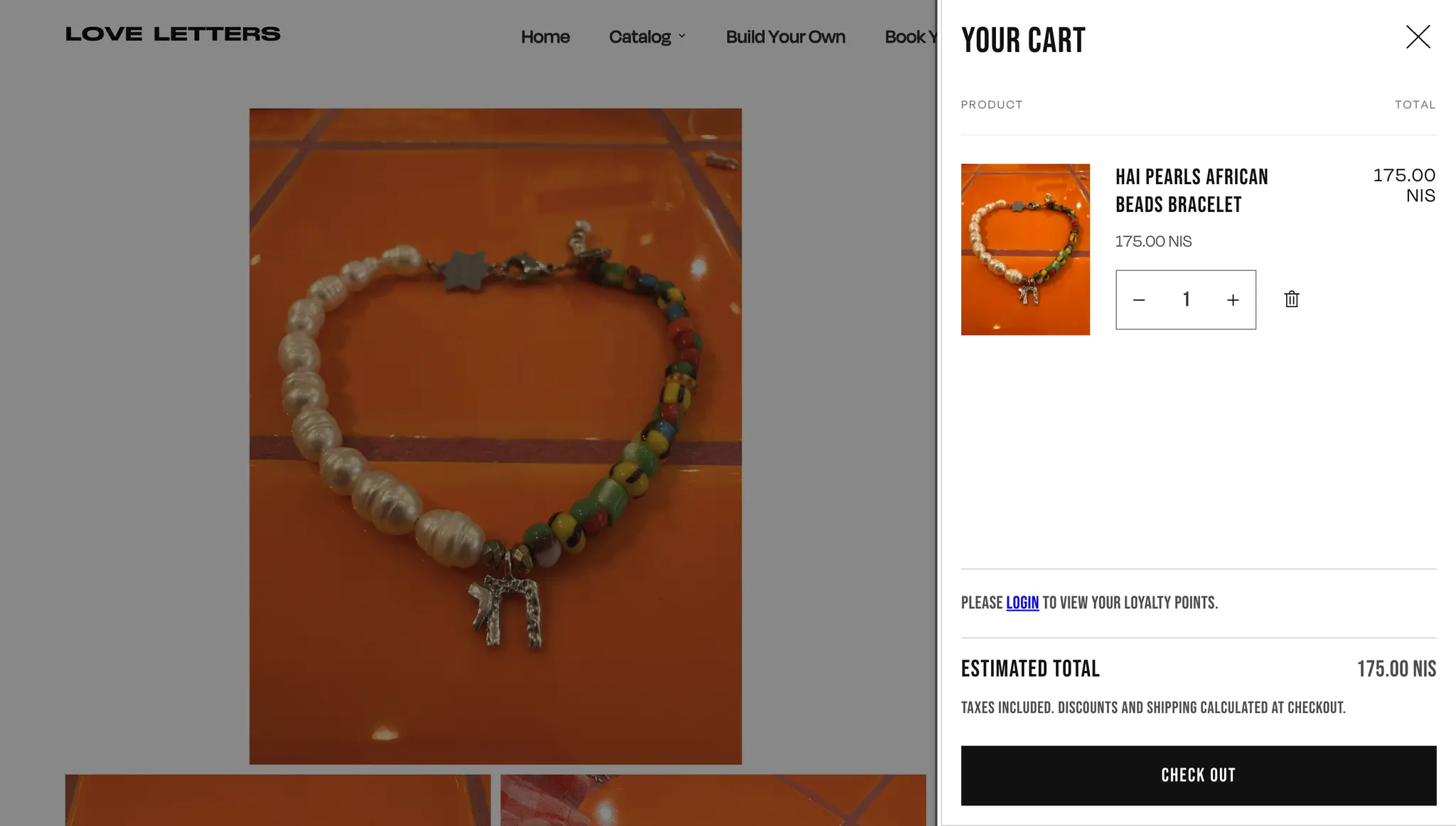 Love Letters cart on desktop featuring the custom jewelry builder, built by EVDEV on Shopify