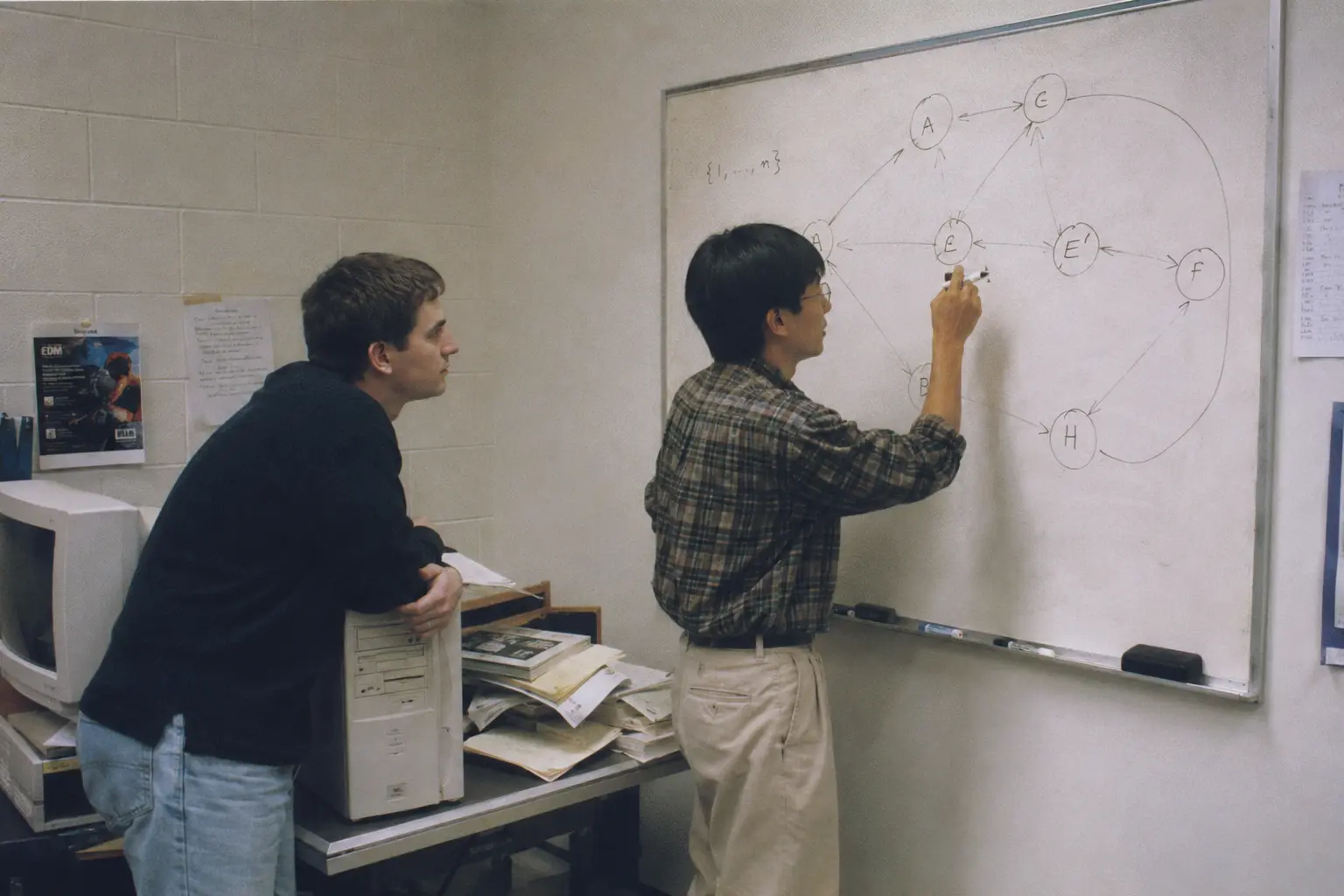 PageRank in 1998 — links between websites sketched as votes of trust on a whiteboard