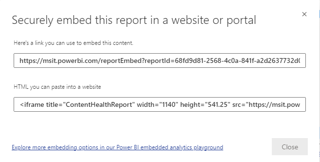 Power BI embed link