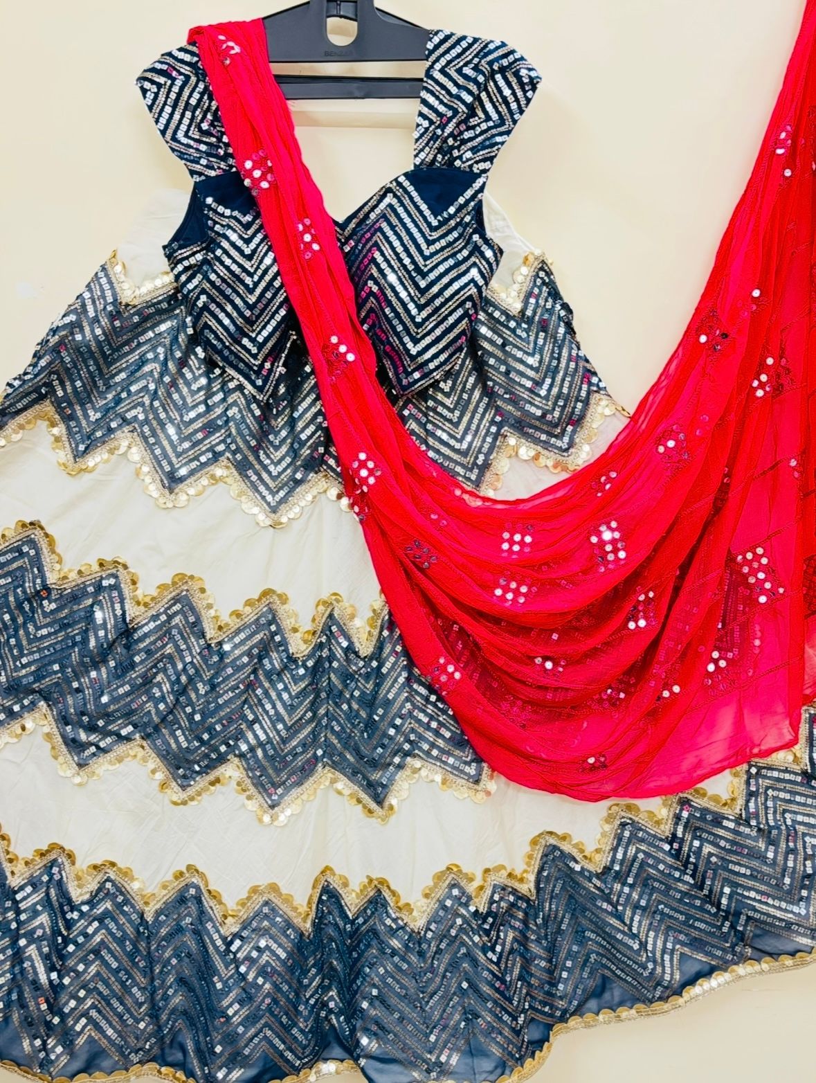 MIDNIGHT ZIGZAG KHADI LEHENGA