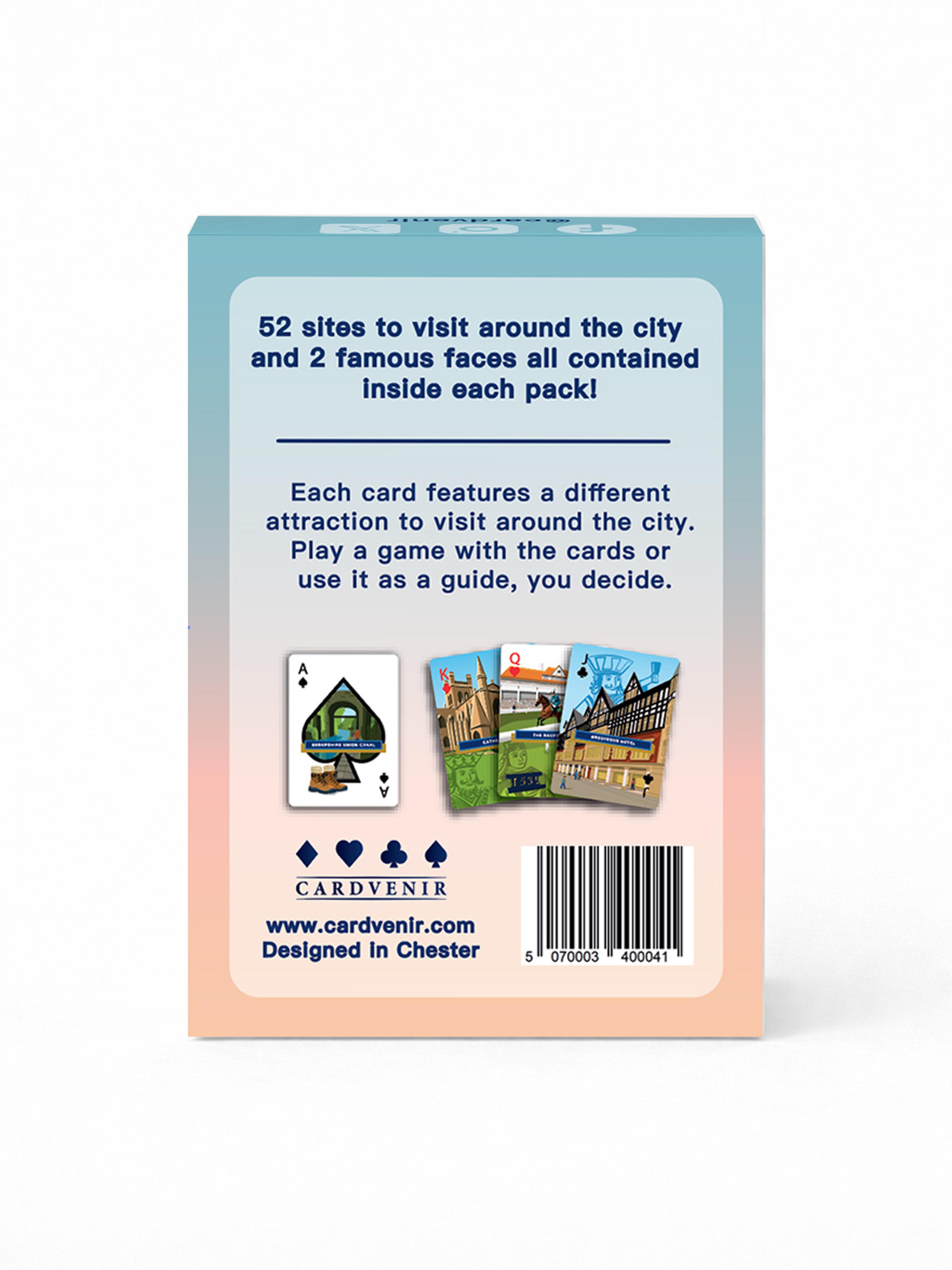Chester playing cards pack — back of box