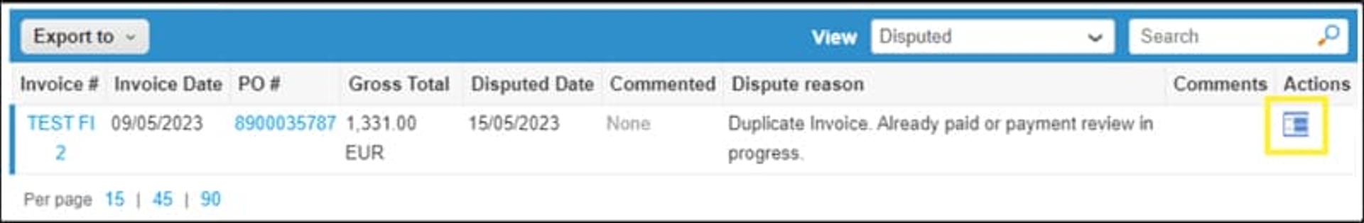 Screenshot Coupa - Dispute
