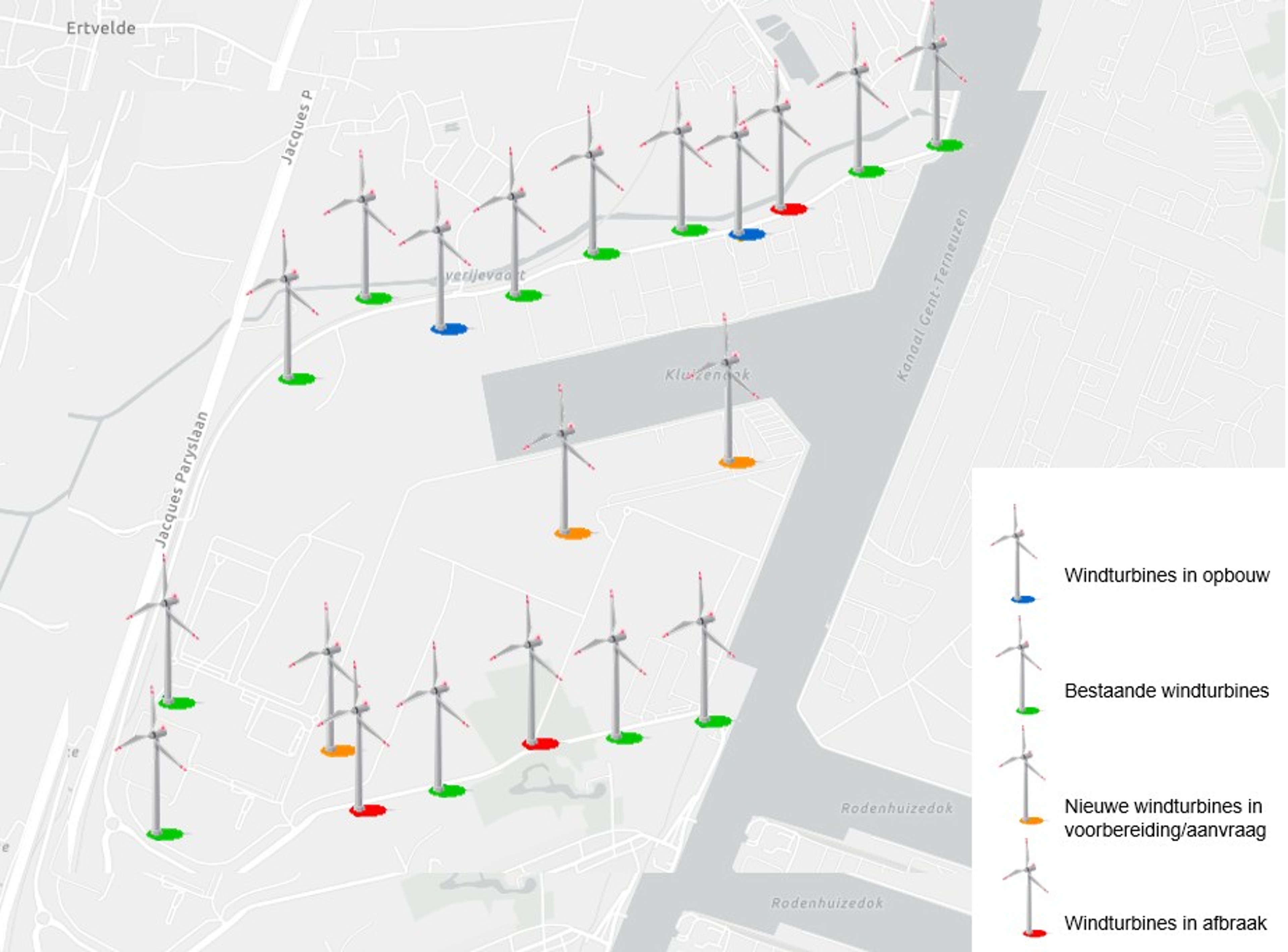 Overzicht alle windturbines Kluizendok