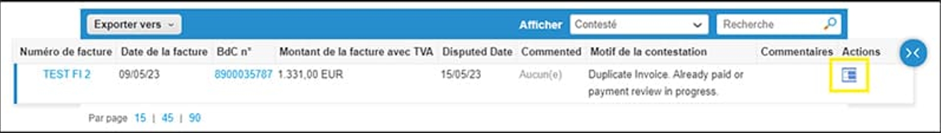 Screenshot Coupa - Contestation
