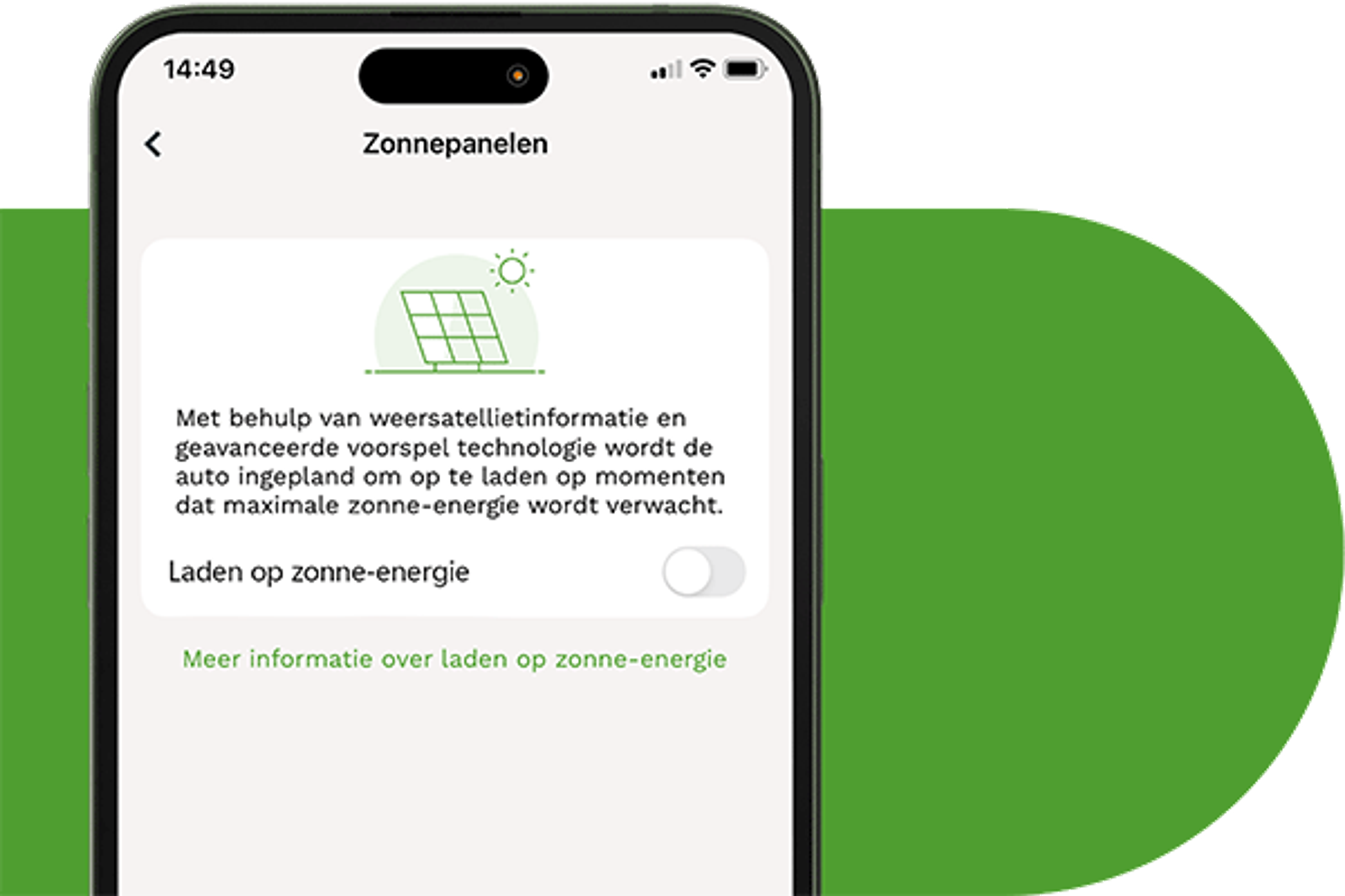Screenshot van feature in Smart Charging app: laden op zonne-energie