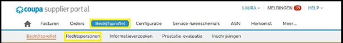 Screenshot Coupa - Configuratie rechtspersoon