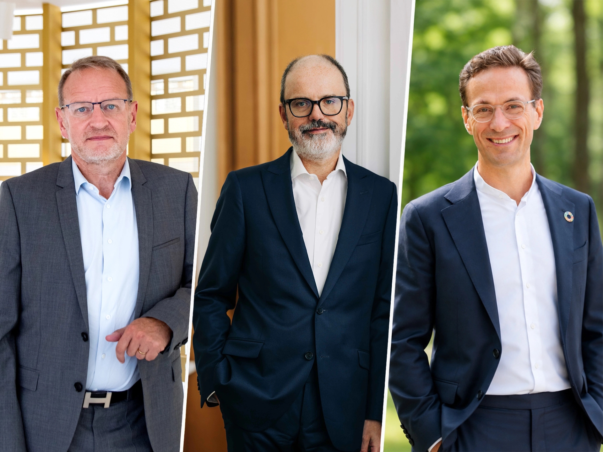 Collage 3 CEO's, nl. Jean-Luc Maurange, CEO John Cockerill -Julien Compère, CEO FN Herstal - Grégoire Dallemagne, CEO Luminus