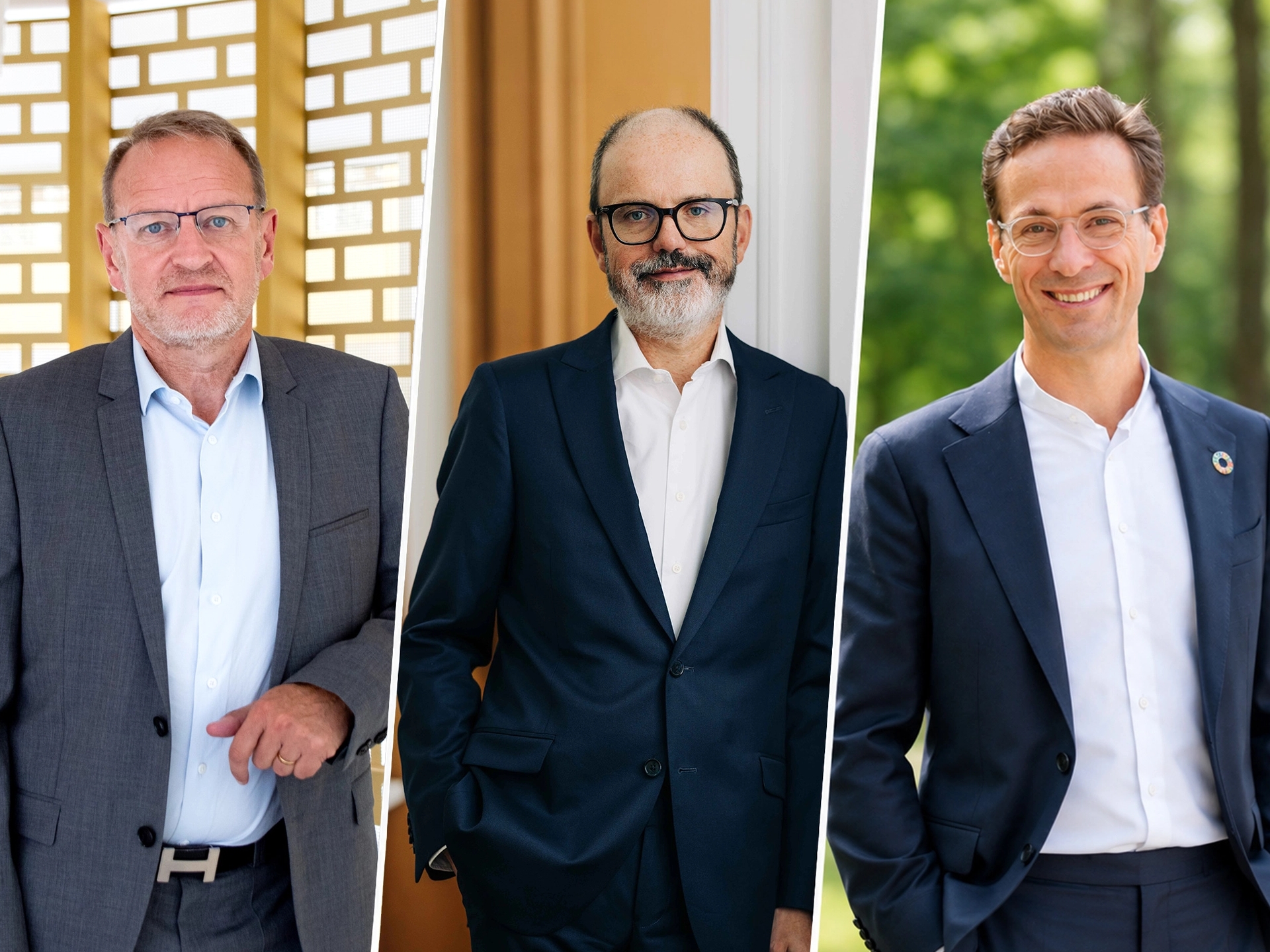 Collage 3 CEO's, nl. Jean-Luc Maurange, CEO John Cockerill -Julien Compère, CEO FN Herstal - Grégoire Dallemagne, CEO Luminus