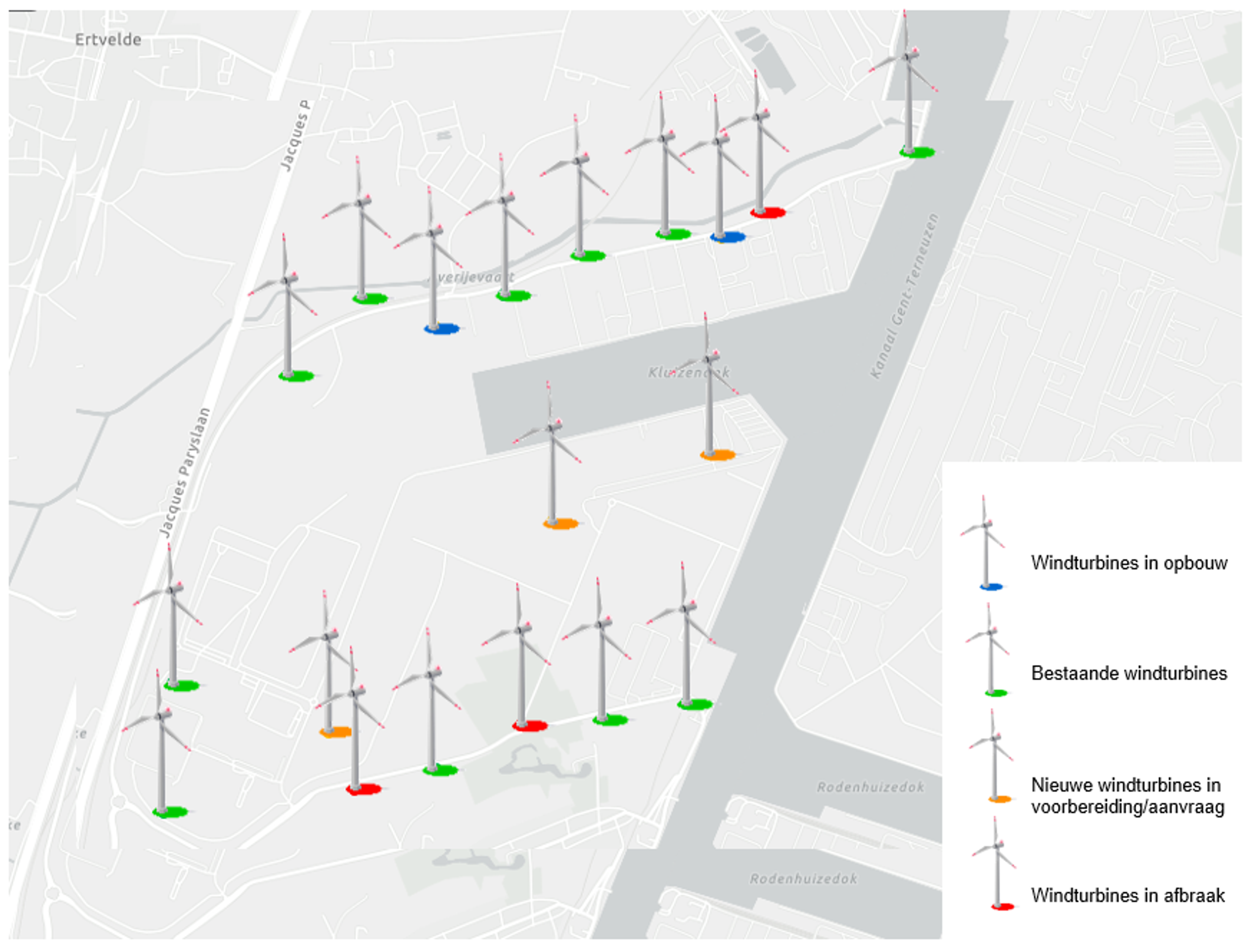 Overzicht alle windturbines Kluizendok
