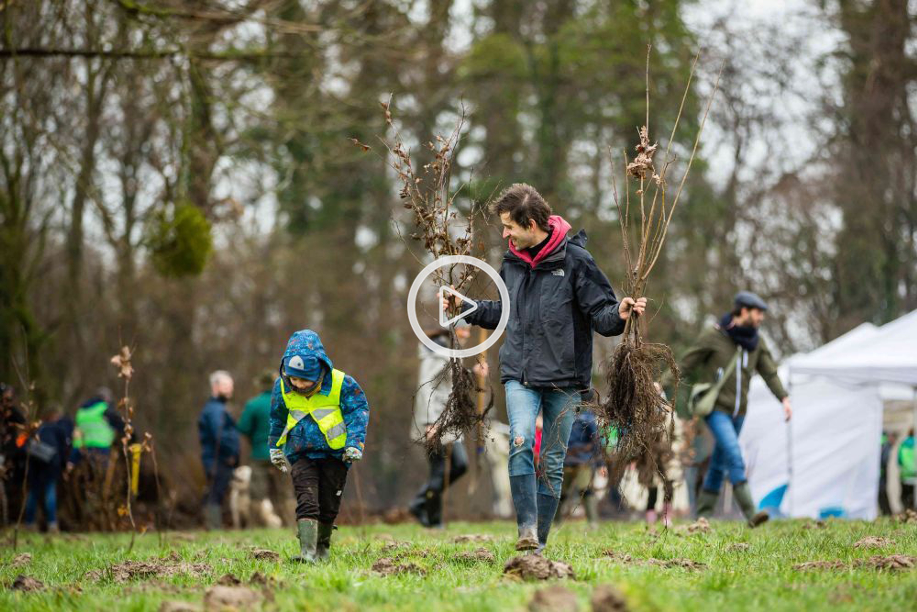 Groupe de personnes en action lors d’une journée de plantation d'arbres de Luminus Forest in One Day