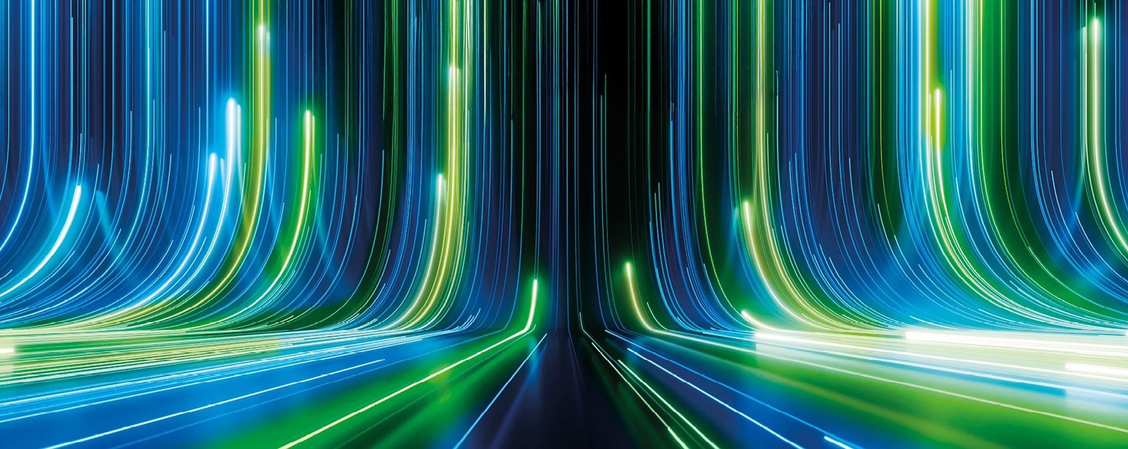 Electrify2030: artwork met opstijgende blauwe en groene lijnen
