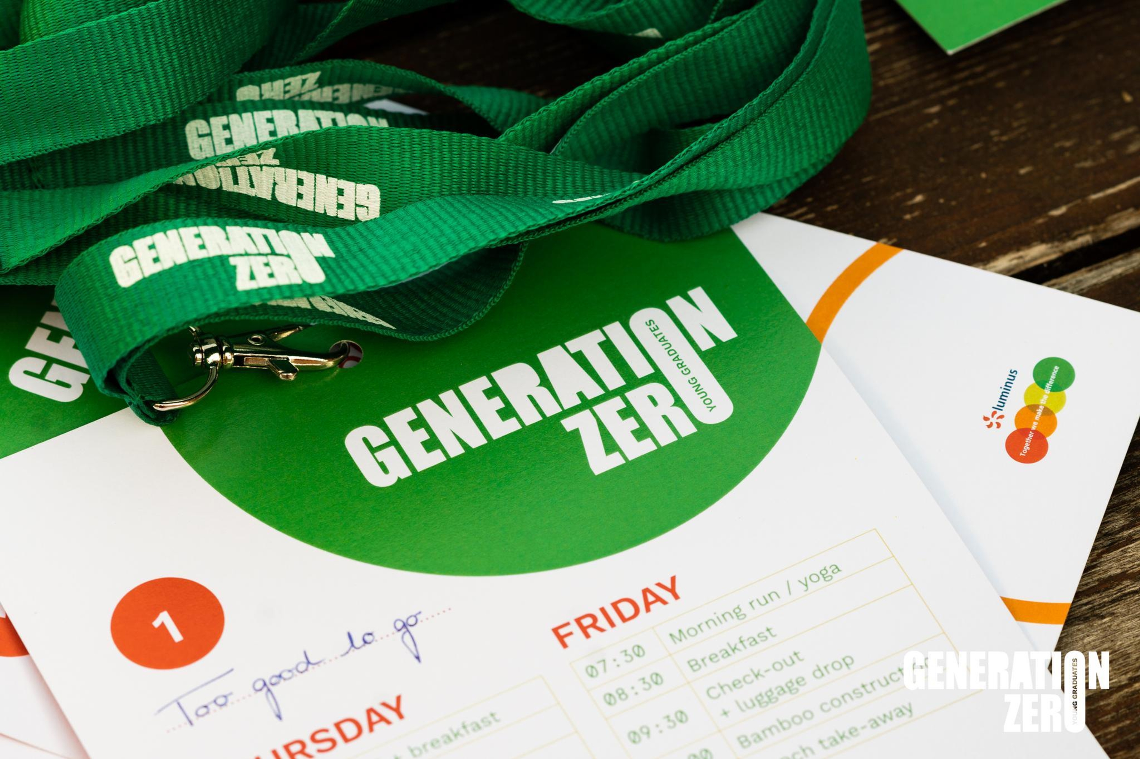 Generation Zero: badges met lanyards en het programma erop.