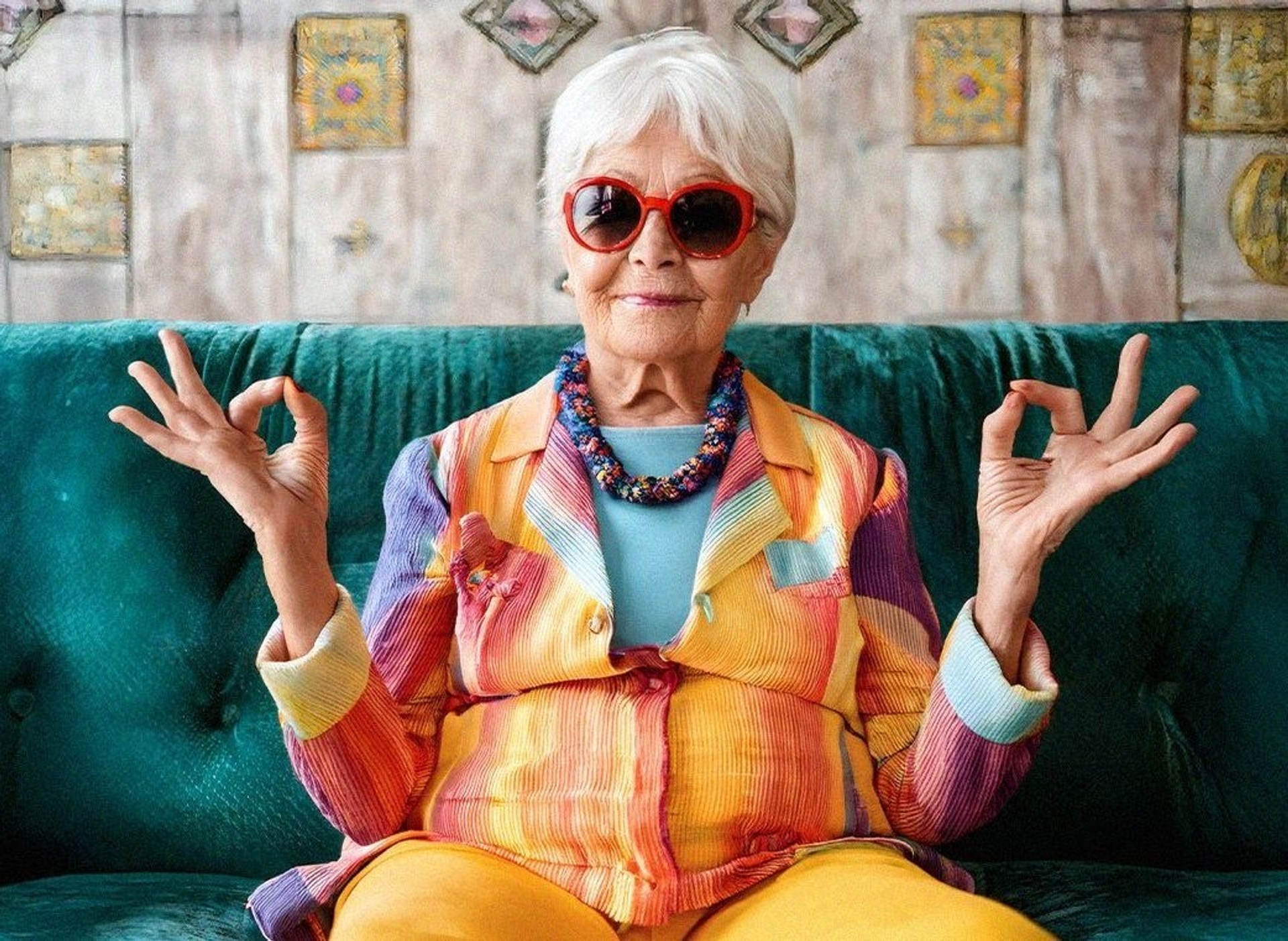 Jonge vrouw schudt poot met grote beige hond die in de zetel zit.