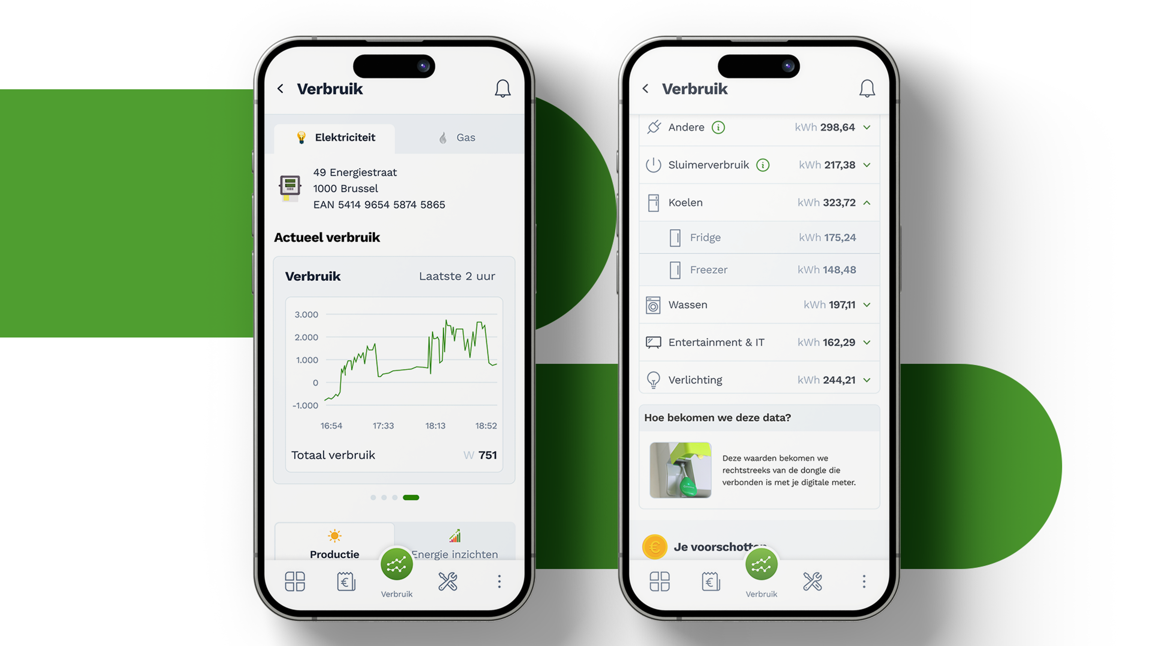 Screenshot uitgelicht op scherm smartphone: "Ontdek je energieverslinders"