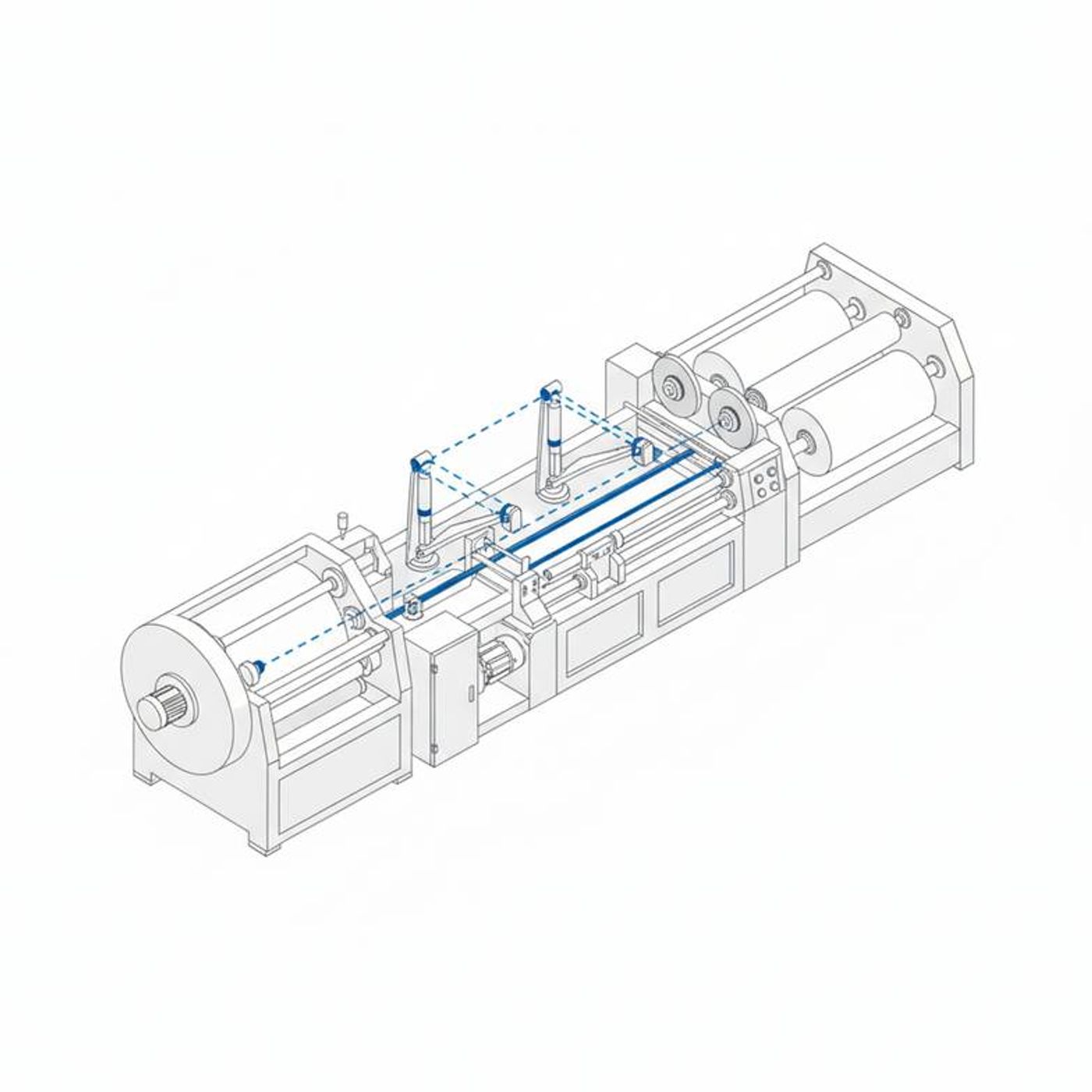 A modern slitter rewinder machine showing its advanced automatic tension control system.